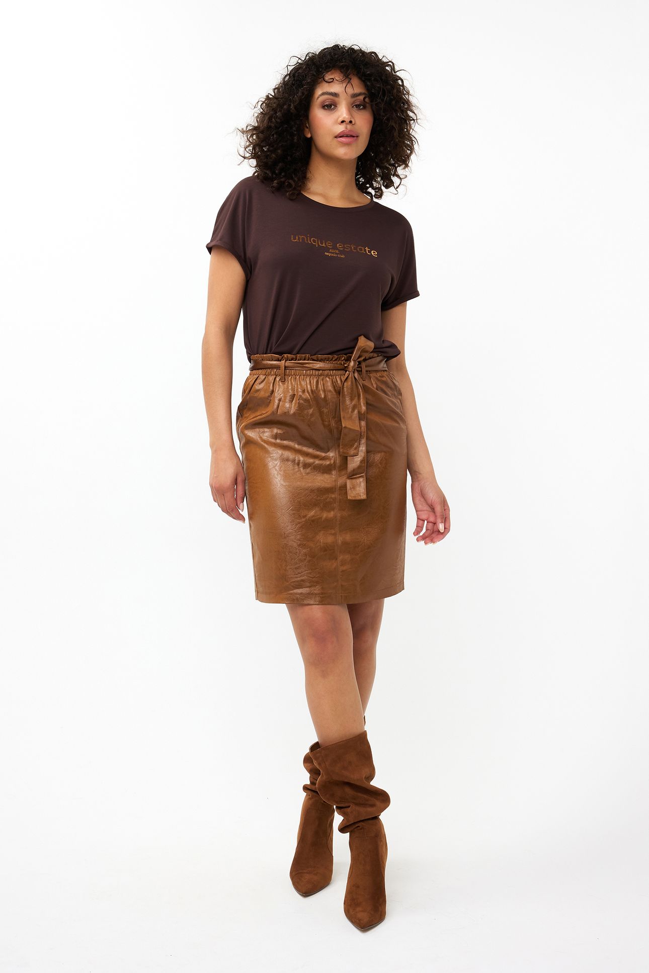SKIRT BELT METALLIC CRINKLE BRANDY 2