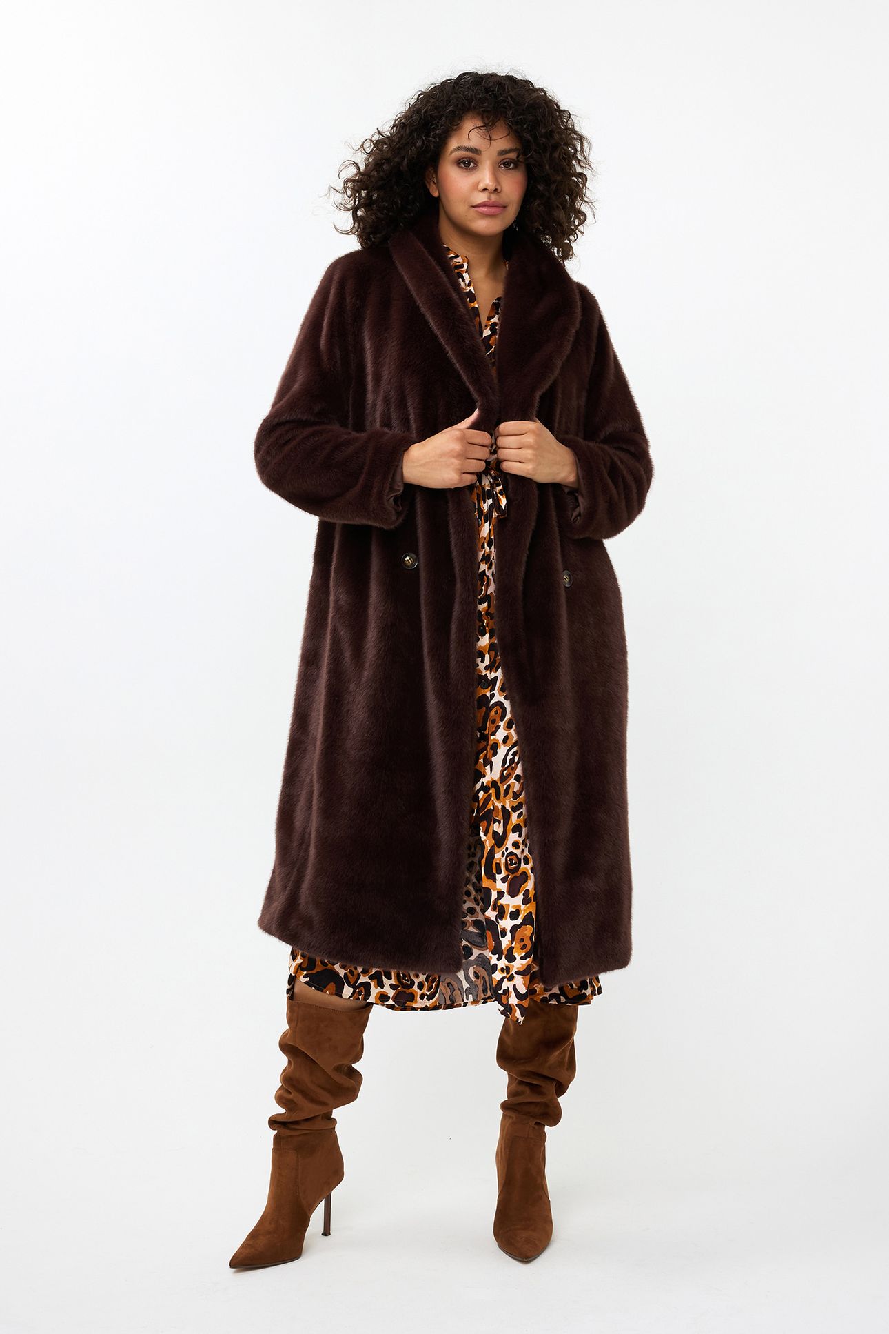 COAT SHAWL COLLAR FAKE FUR CHOCOLATE 2