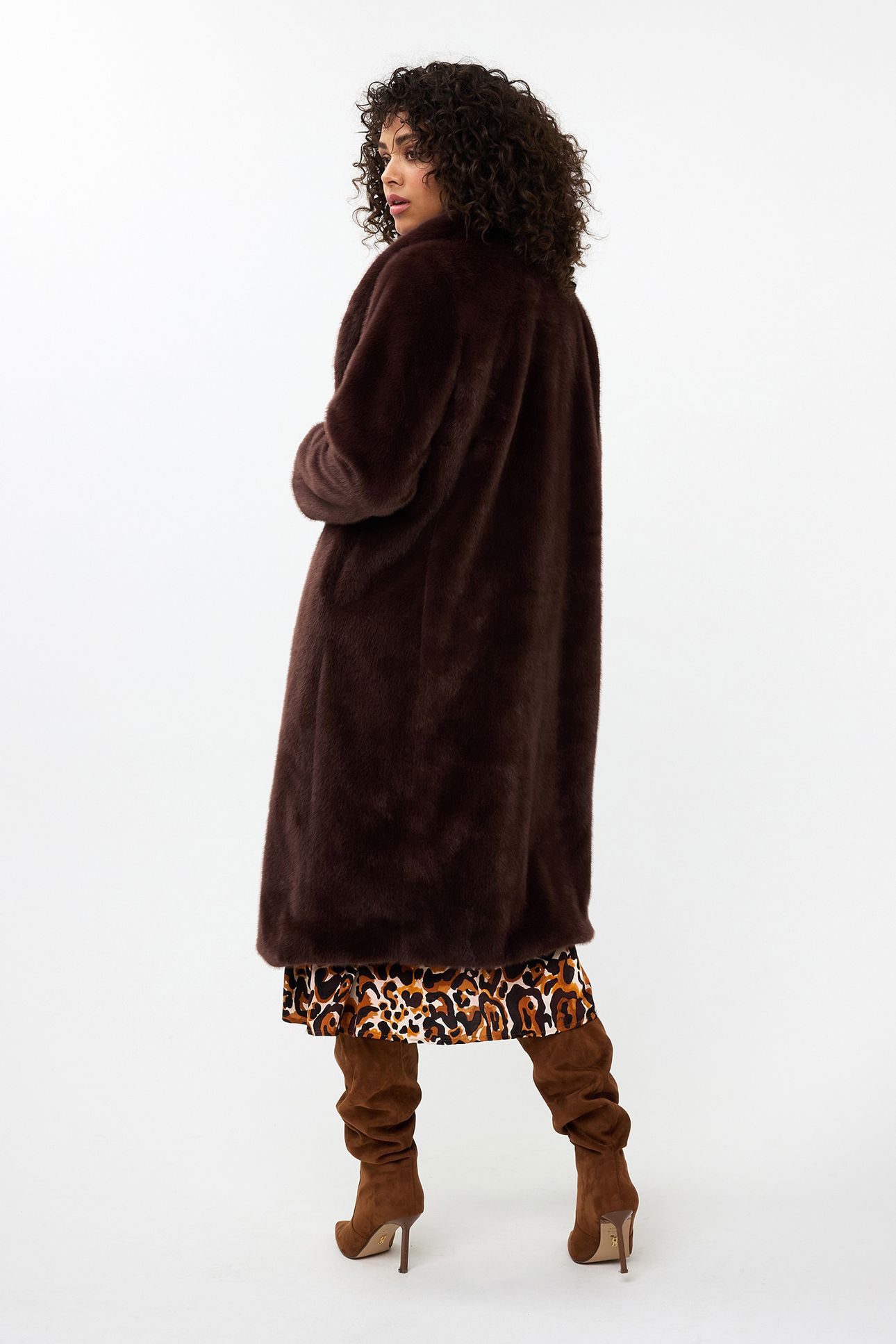 COAT SHAWL COLLAR FAKE FUR CHOCOLATE 4