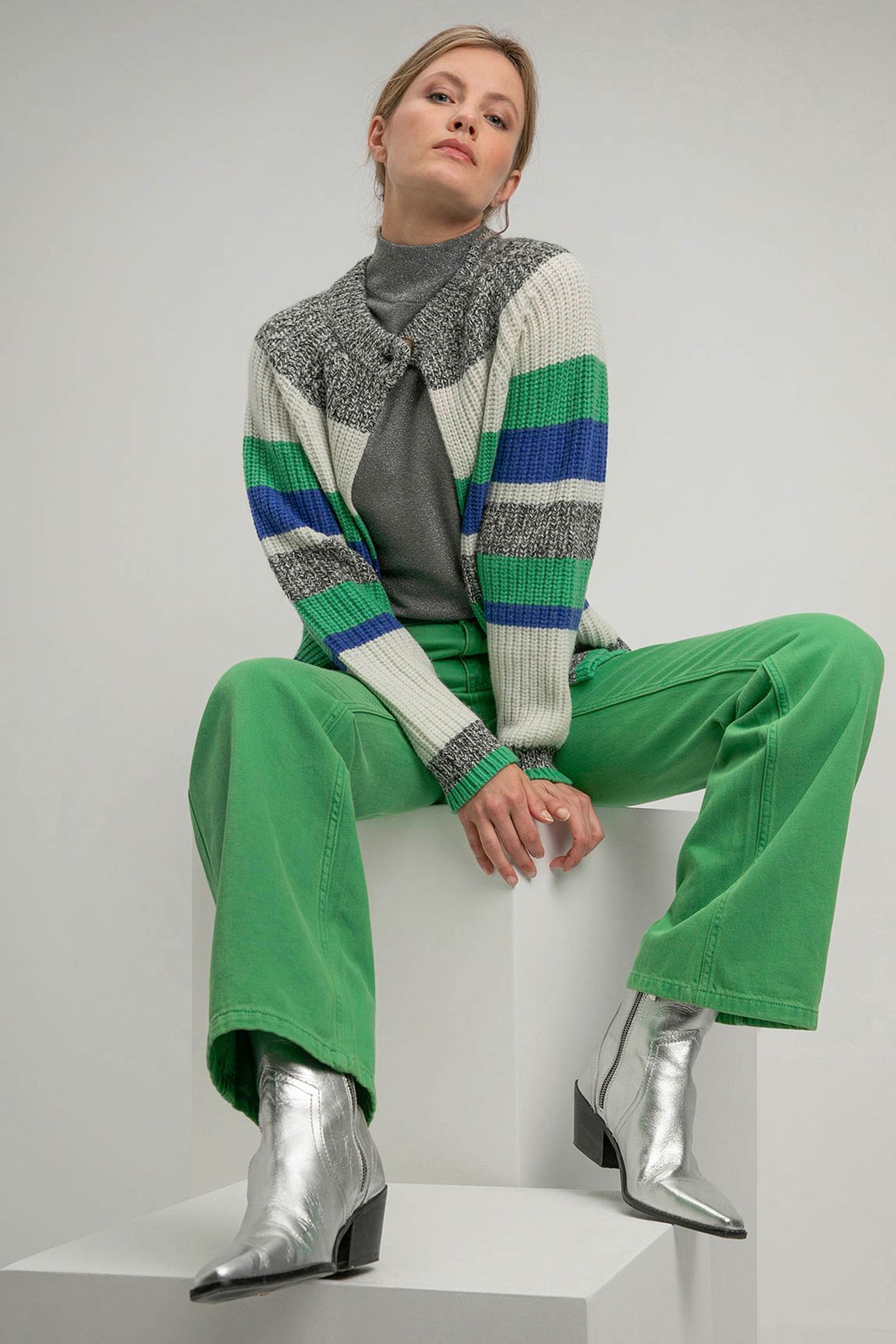 SHIRLEY CARDIGAN PARROT GREEN STRIPE 3