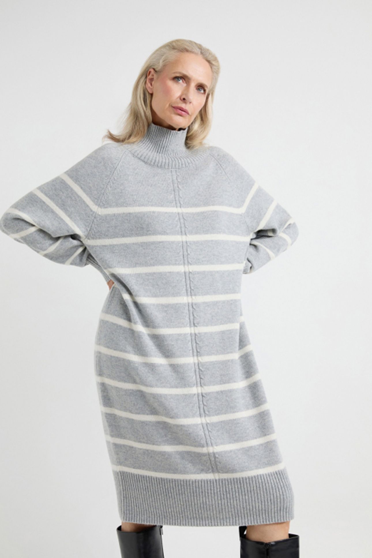 ANIKA DRESS GREY STRIPE 1
