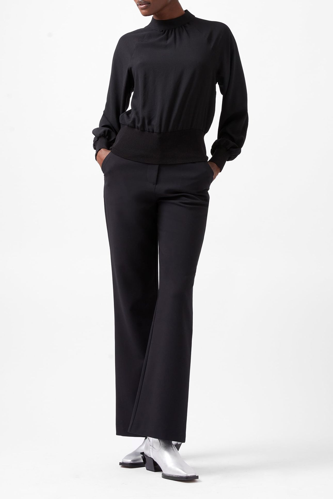 KRISTA KNIT L/S STAND NK TOP BLACKOUT 1