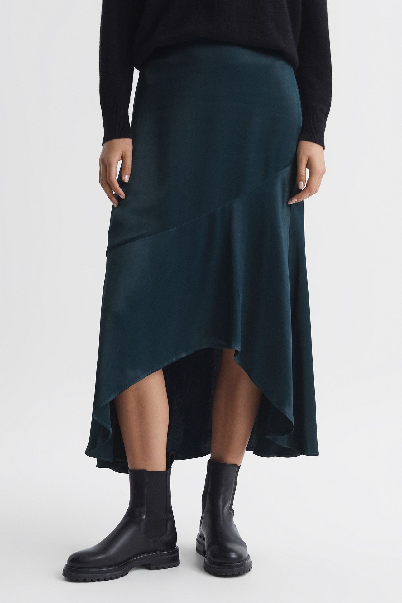 ASYMMETRIC SLIP SKIRT TEAL 2