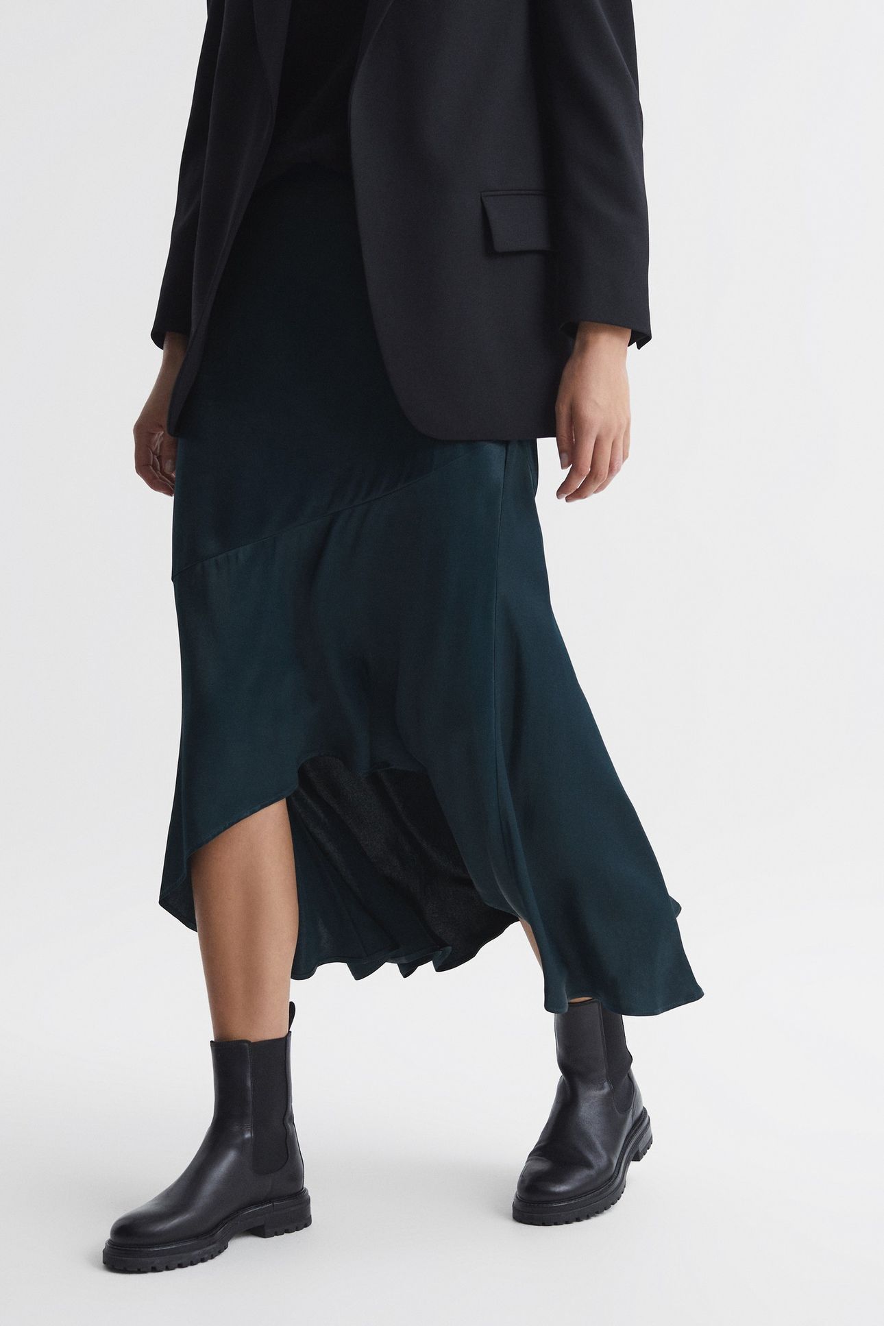 ASYMMETRIC SLIP SKIRT TEAL 3