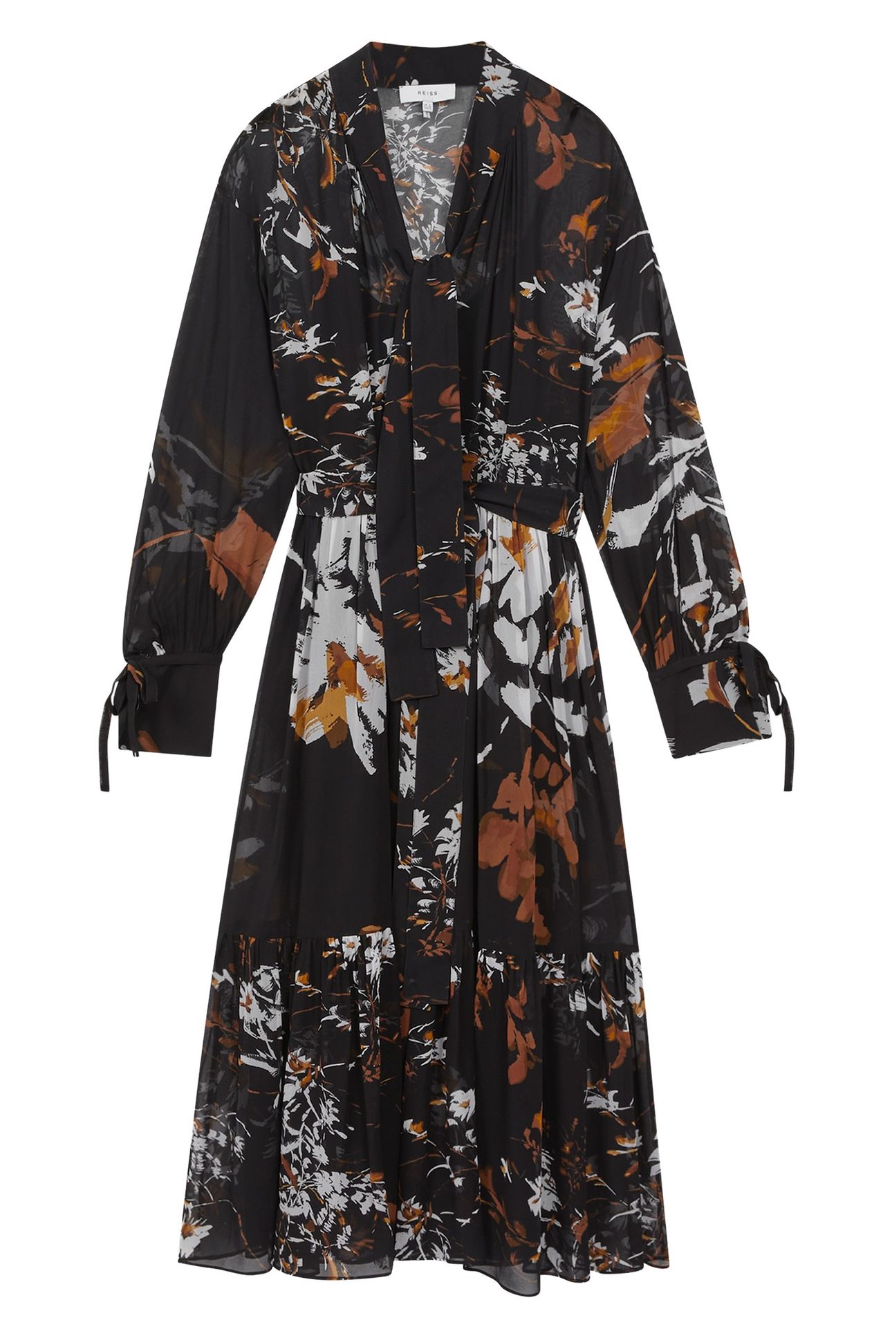 FLORAL PRINTED MIDI DRESS BLACK/BROWN 5
