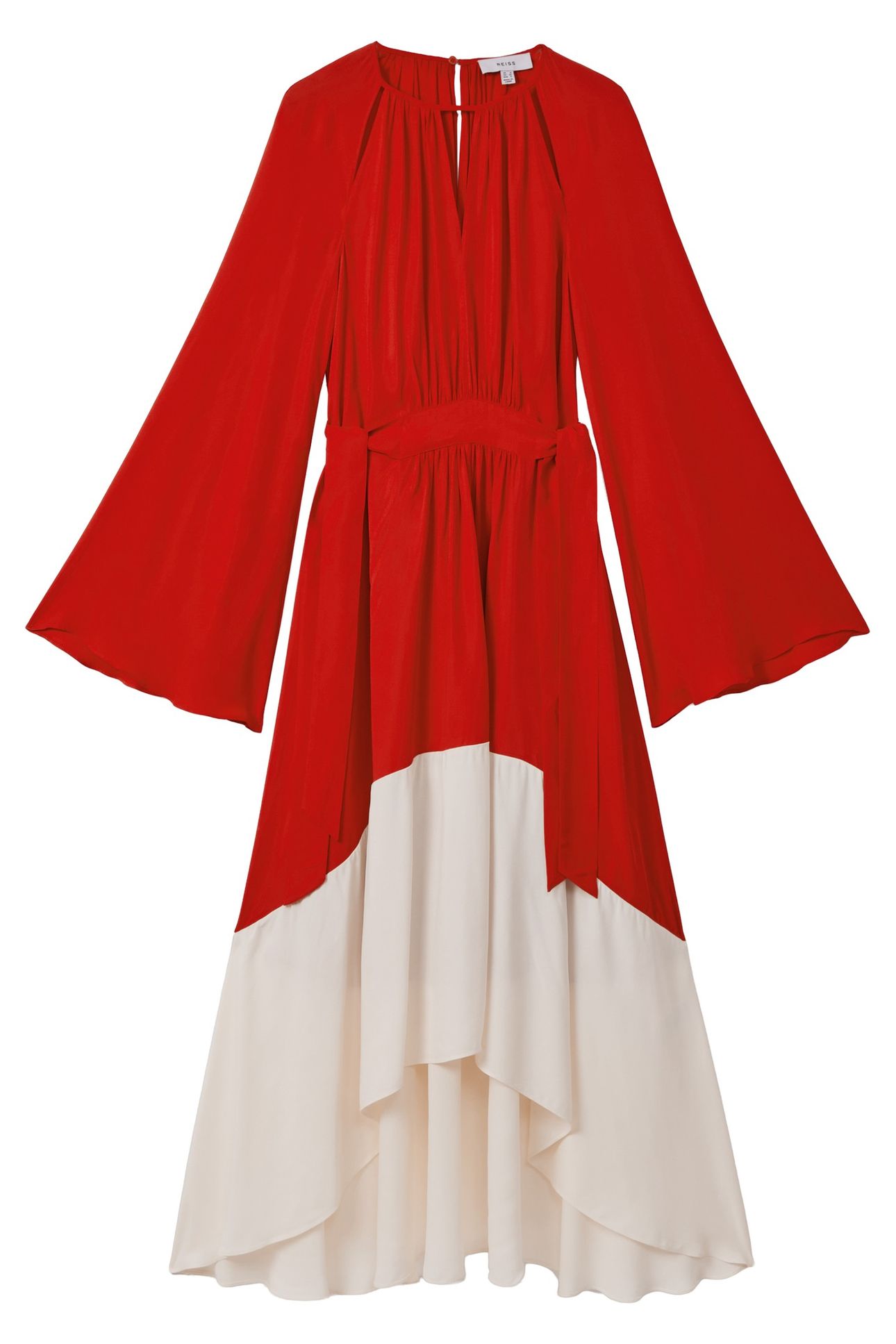 COLOUR BLOCK MIDI DRESS RED/CREAM 5