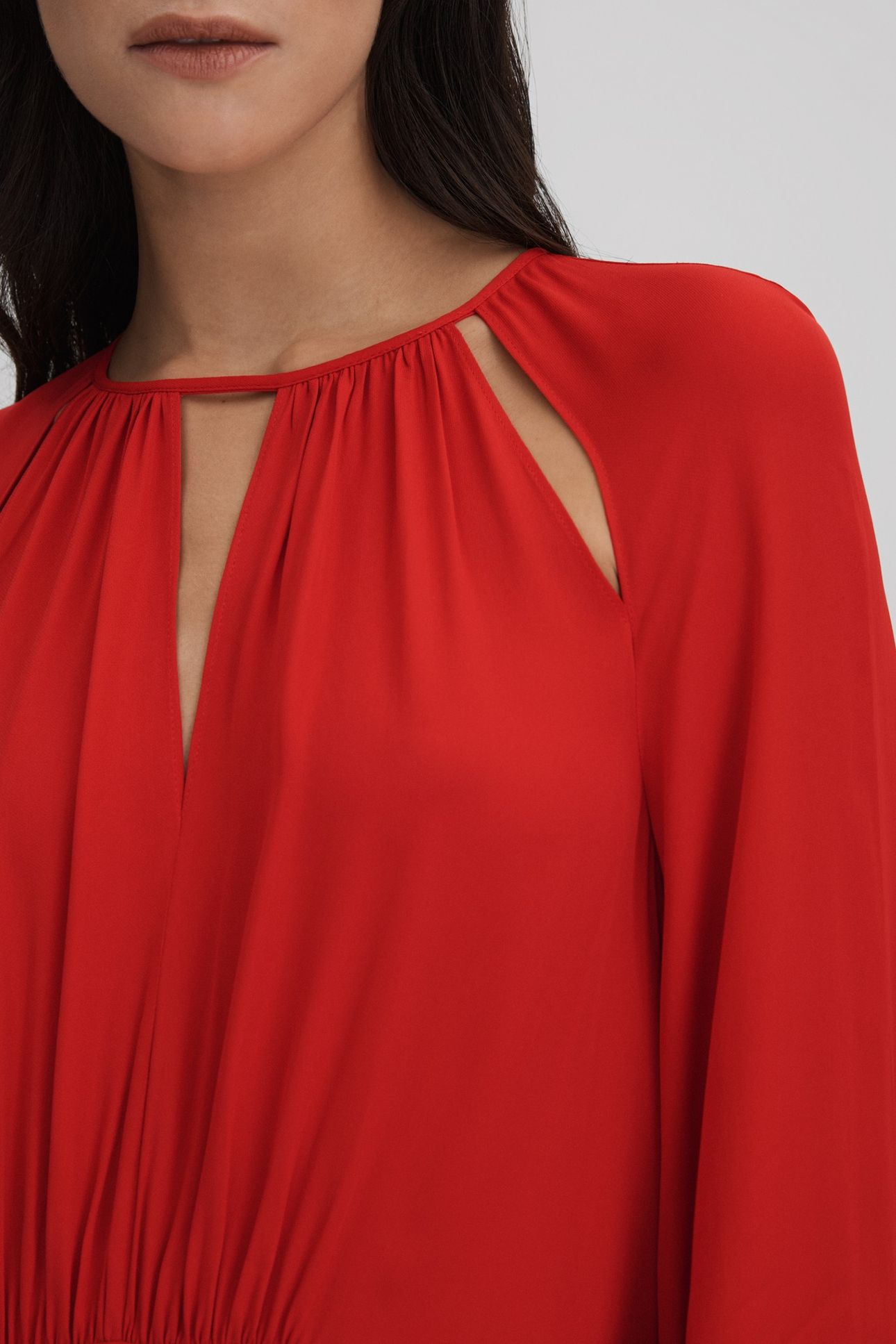 COLOUR BLOCK MIDI DRESS RED/CREAM 6