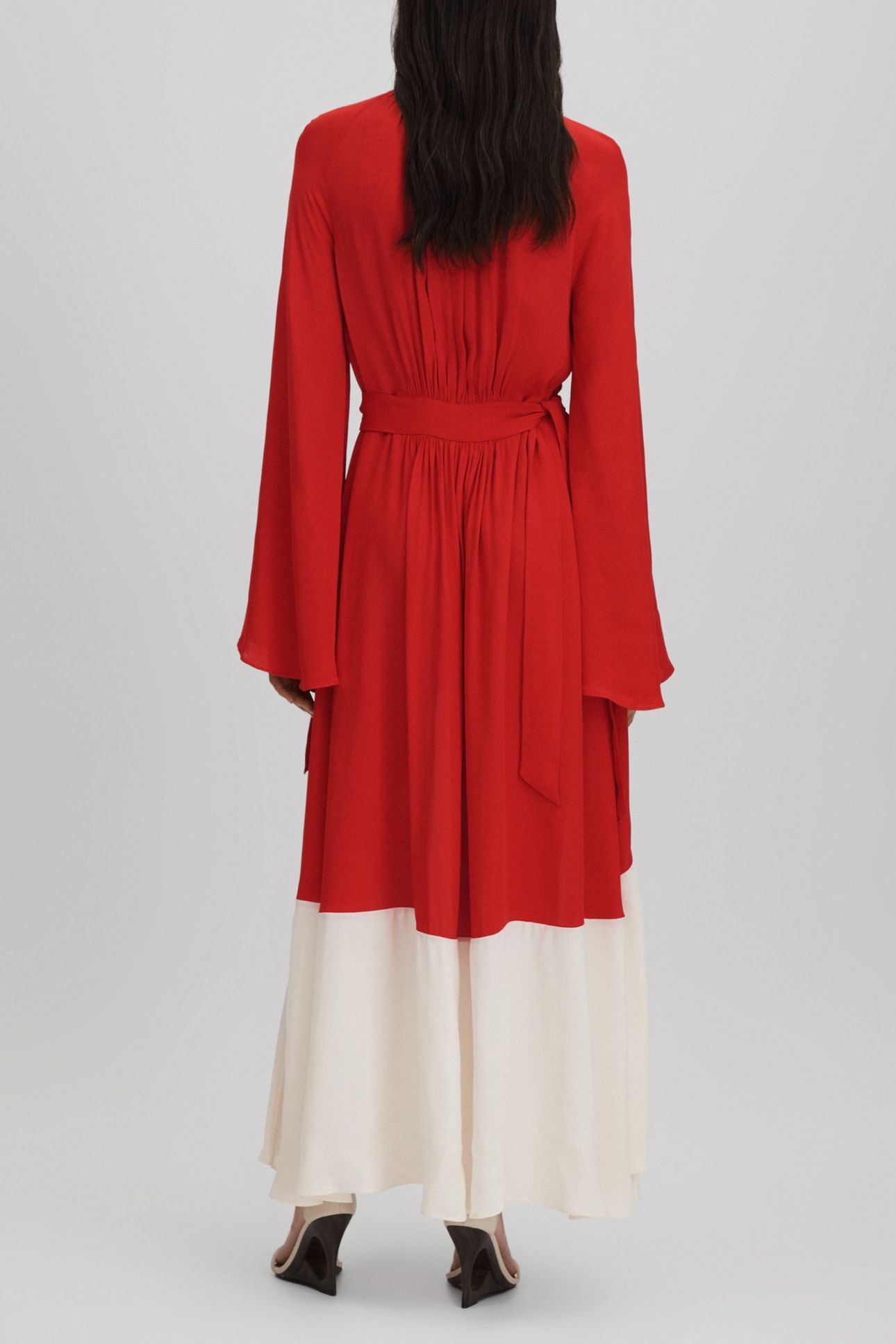 COLOUR BLOCK MIDI DRESS RED/CREAM 3
