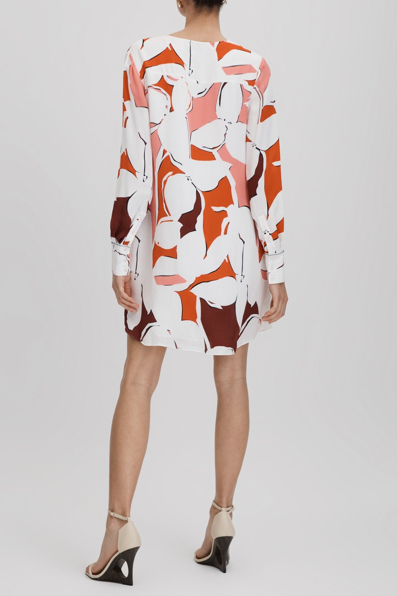 PRINTED SHIFT DRESS CREAM/RED 2