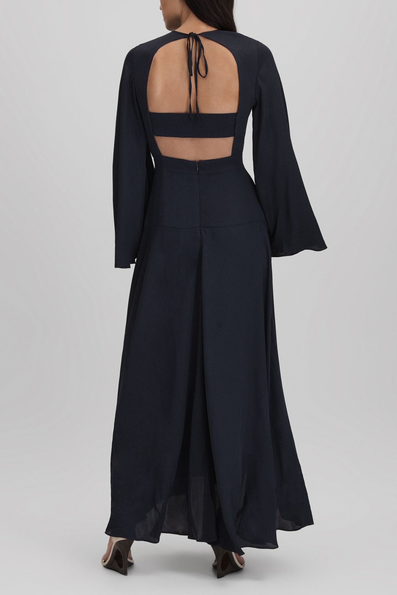 FLUTED SLEEVE MIDI DRESS NAVY 3