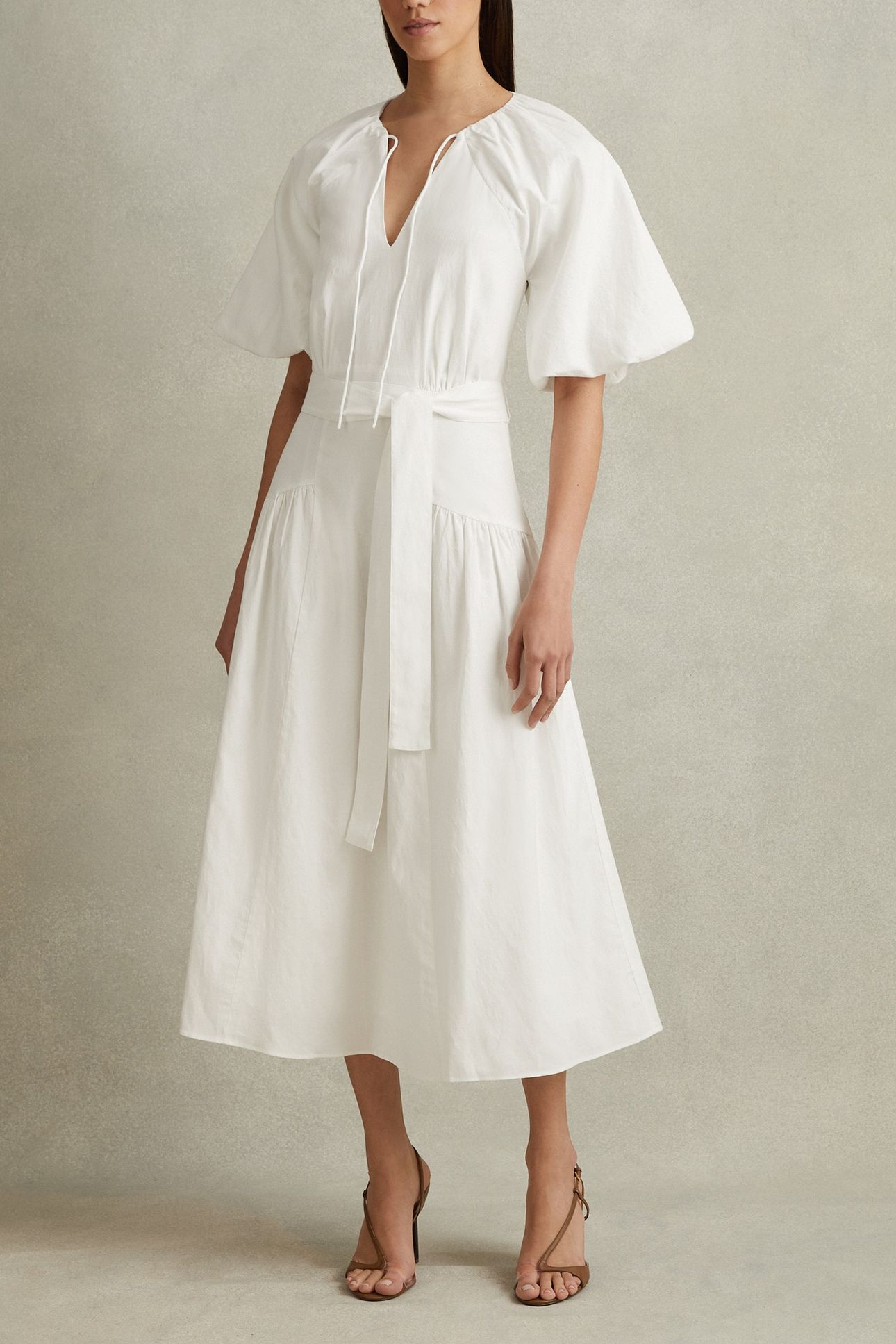 COTTON PUFF SLEEVE DRESS WHITE 1