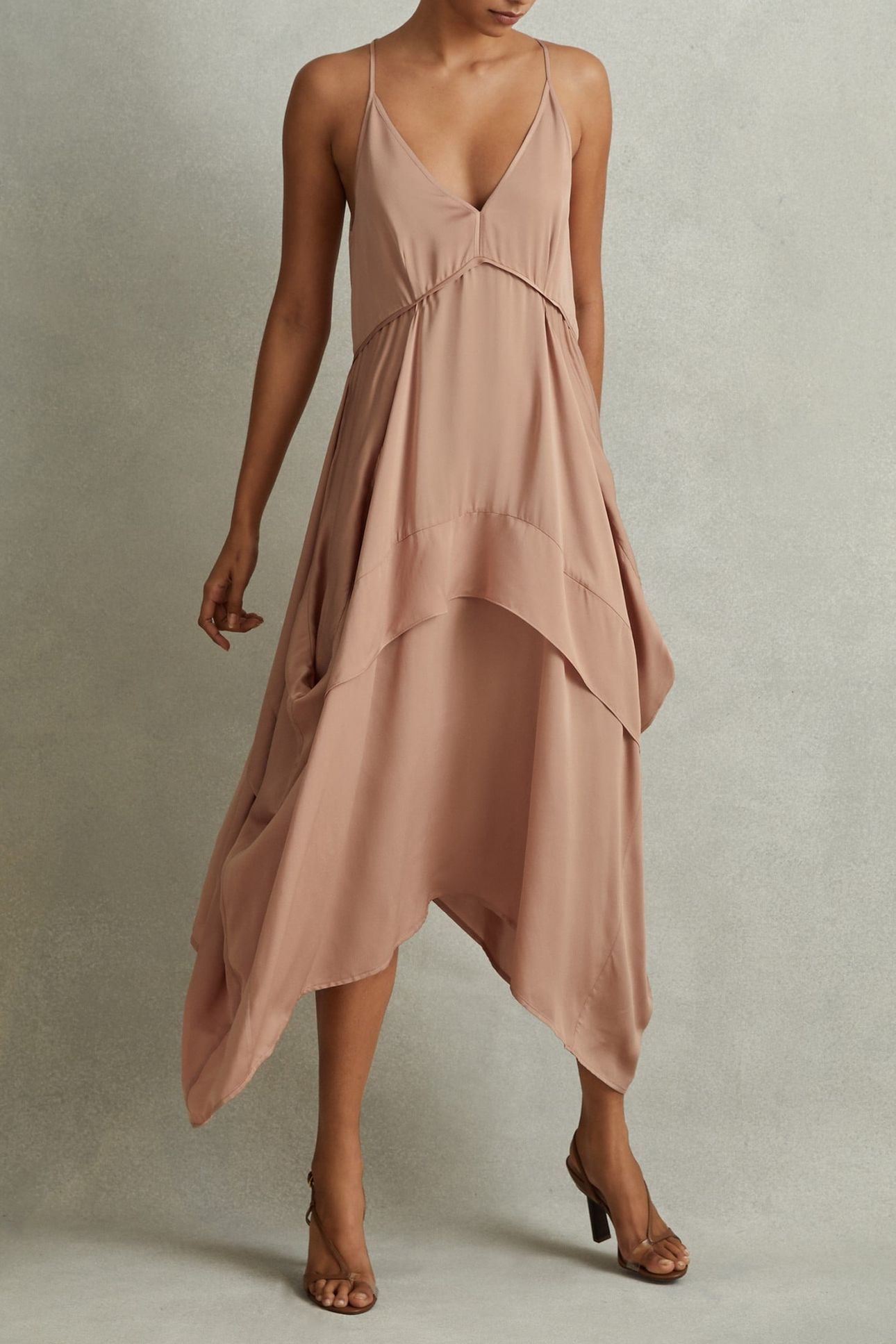 V NECK STRAPPY DRESS NUDE 1