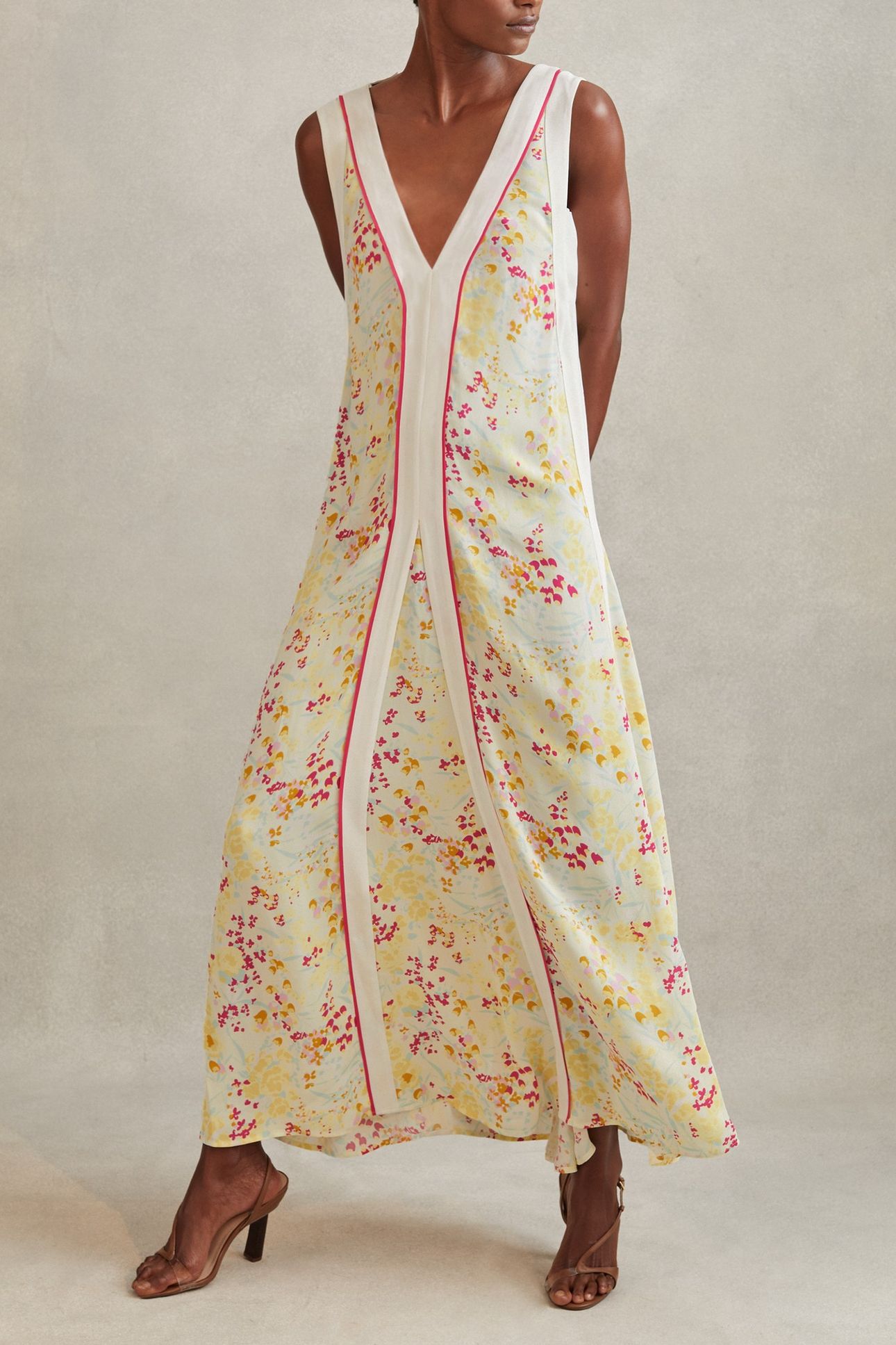 BUTTERCUP PRINTED BLOCK MAXI DRESS PINK/YELLOW 1