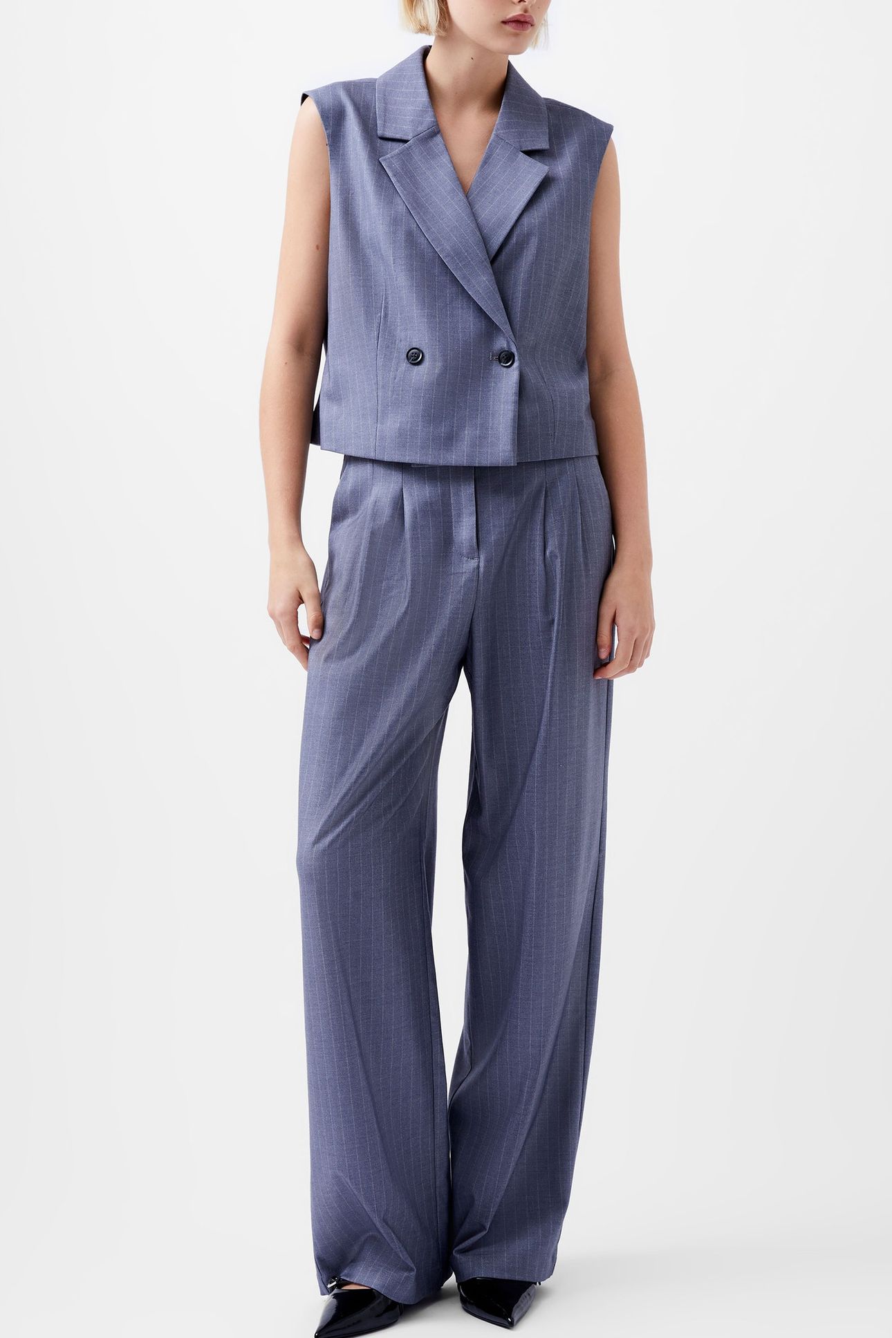 FIORELLA PIN STRIPE WAISTCOAT GREY 1