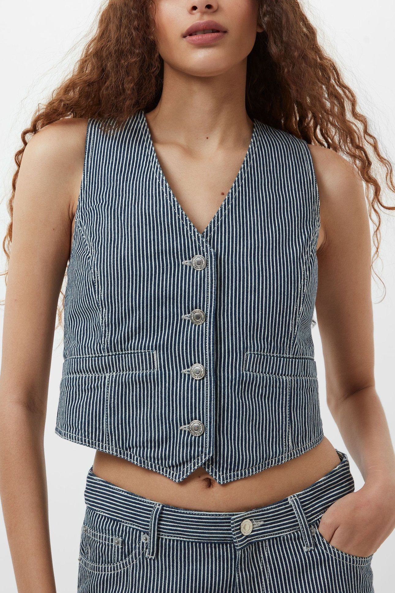 EVERETT STRIPE WAISTCOAT INDIGO/WHITE DENIM 3