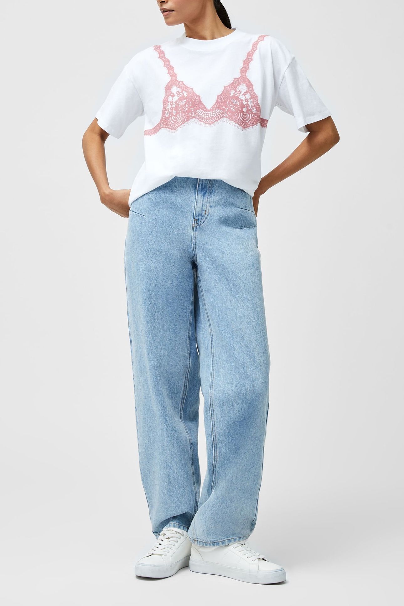GRAPHIC LACE BRA TEE LINEN WHITE/PINK 1
