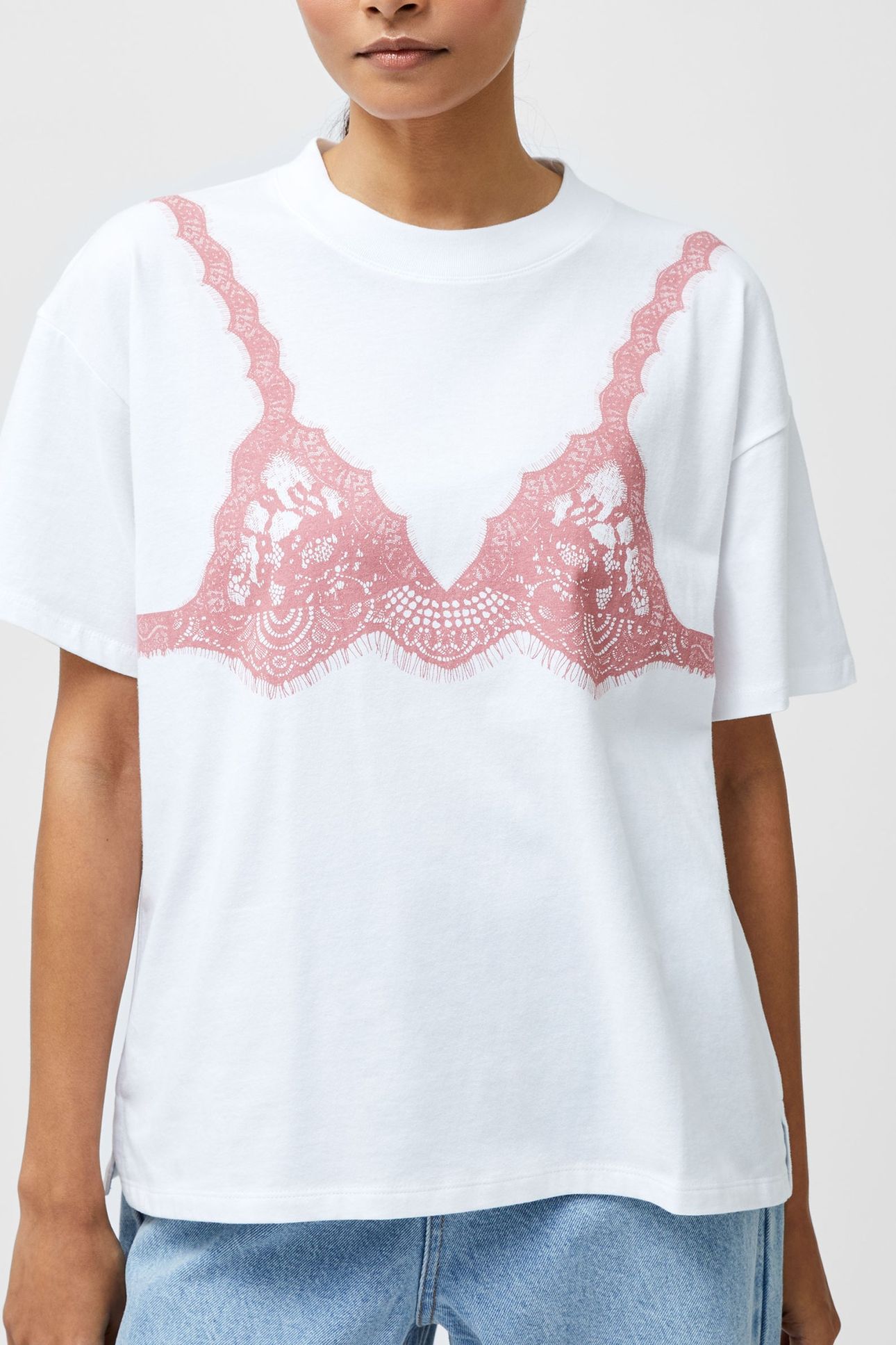 GRAPHIC LACE BRA TEE LINEN WHITE/PINK 2