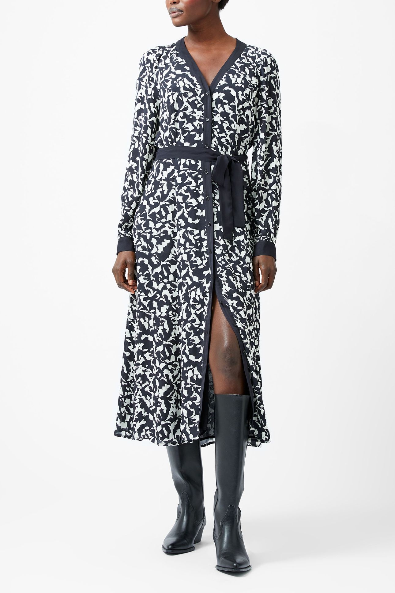 KELLY ALMERE CREPE DRESS NAVY/CREAM 2