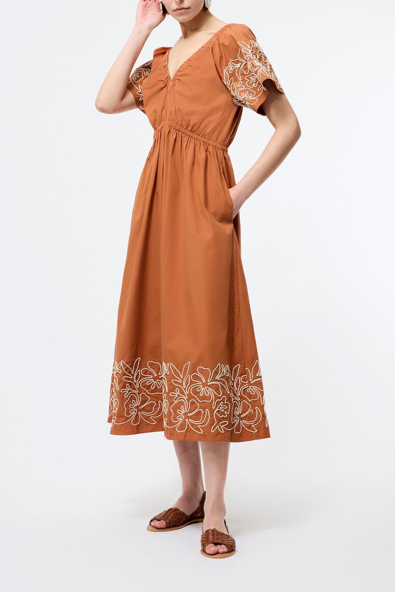 CAMBRIA COTTON EMBROIDERED DRS COFFEE BROWN 1