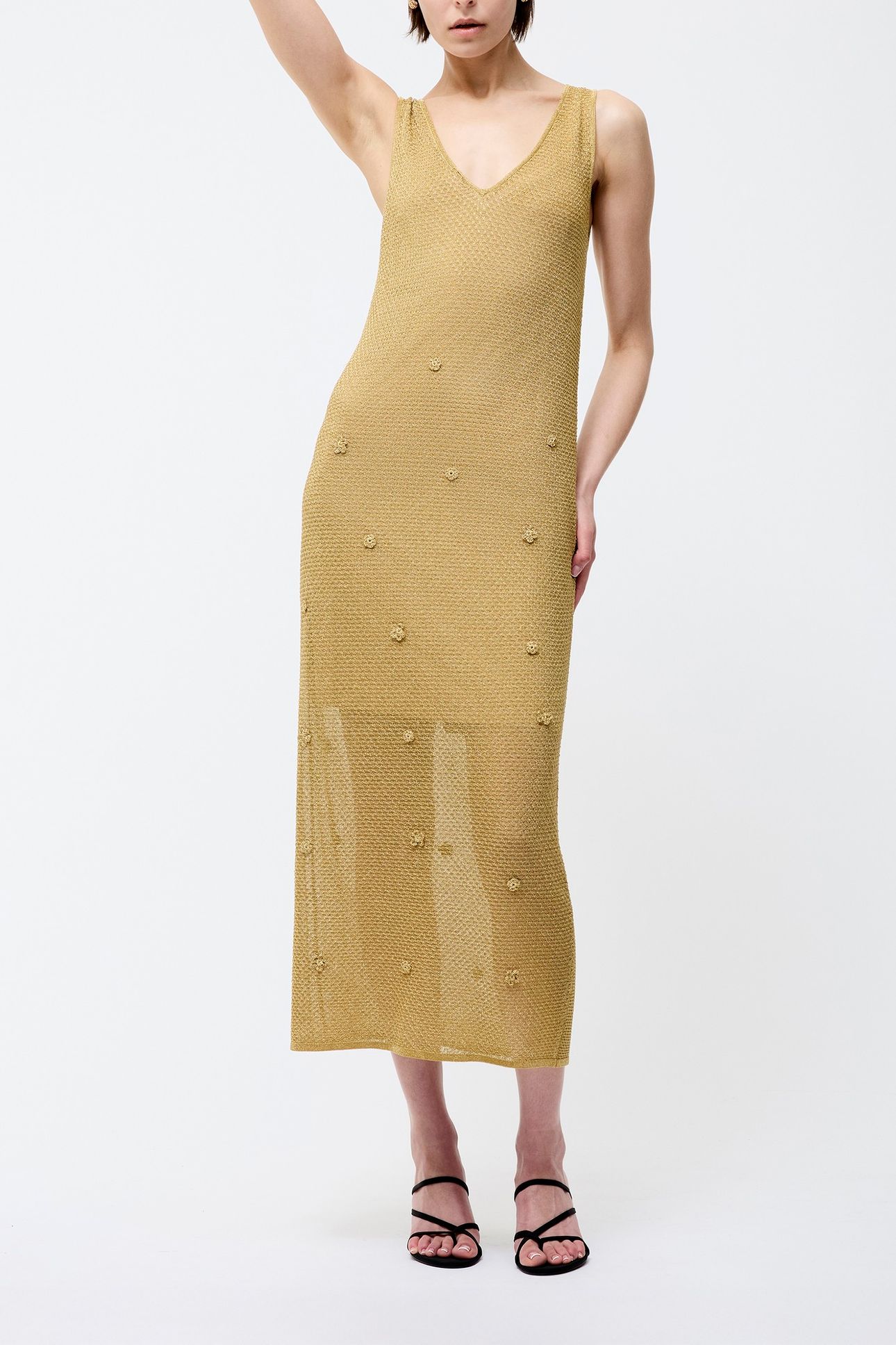 FLORAL APPLIQUE METALLIC DRESS GOLD 1