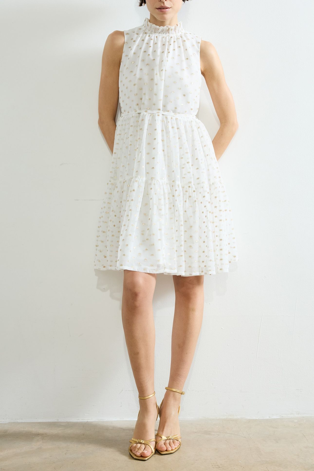ARLO JACQUARD TIERED DRESS SUMMER WHITE/GOLD 1