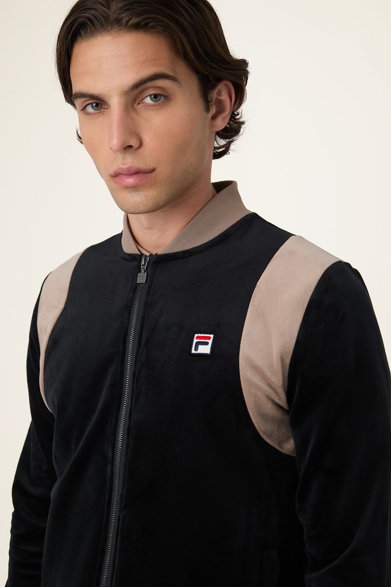 ADRIANO REGULAR VELOUR TRACK JACKET BLACK-TAUPE GRAY 1