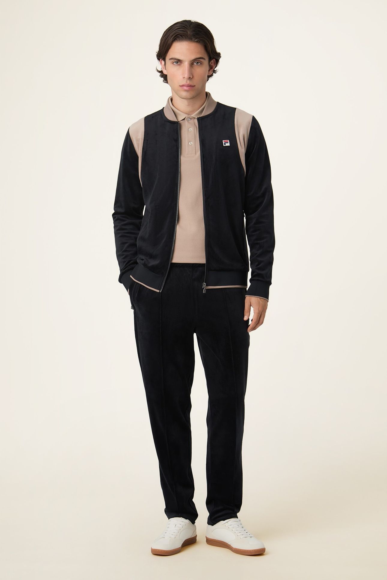 ADRIANO REGULAR VELOUR TRACK JACKET BLACK-TAUPE GRAY 3