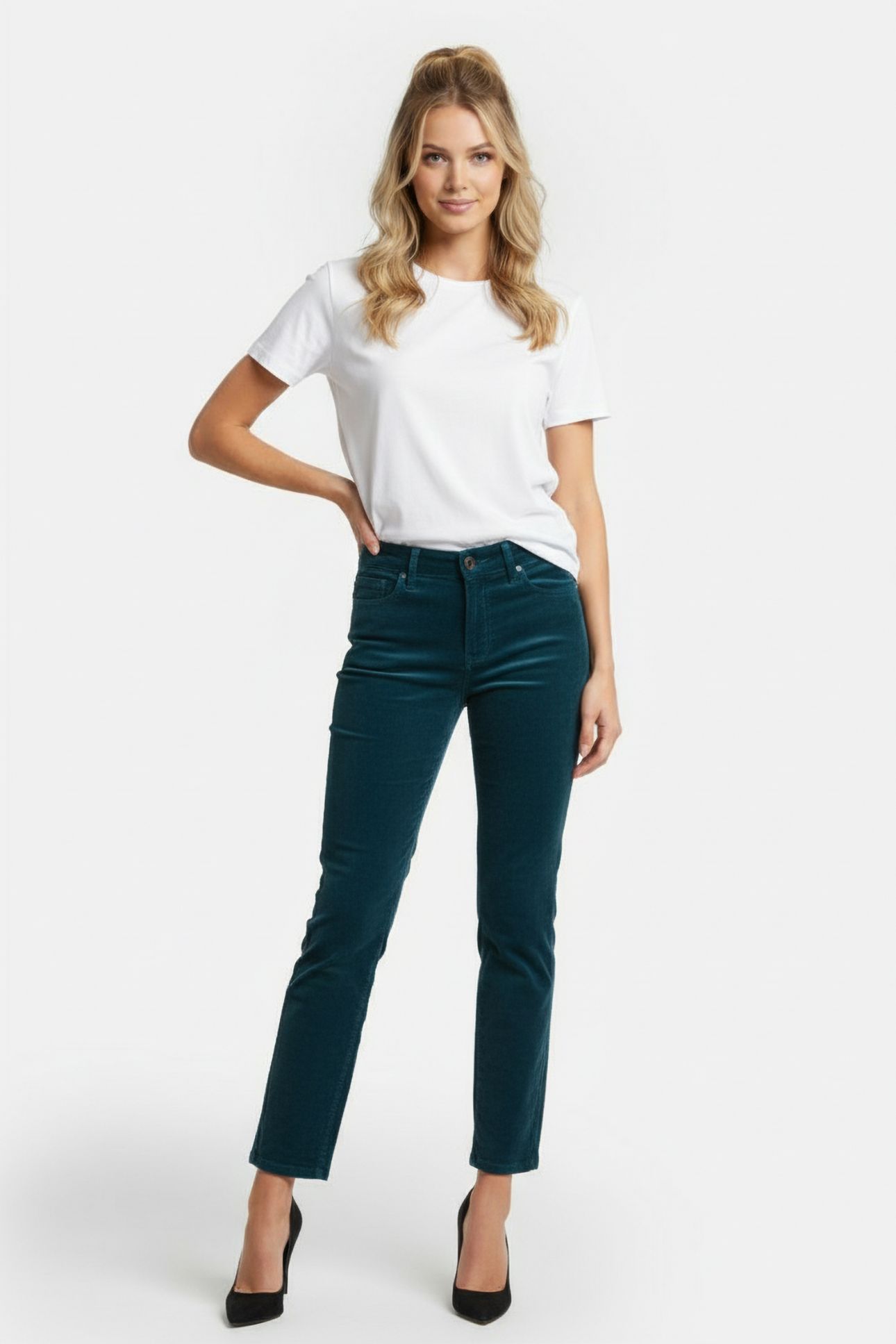 BROOKE CORD TROUSER DARK TEAL 1
