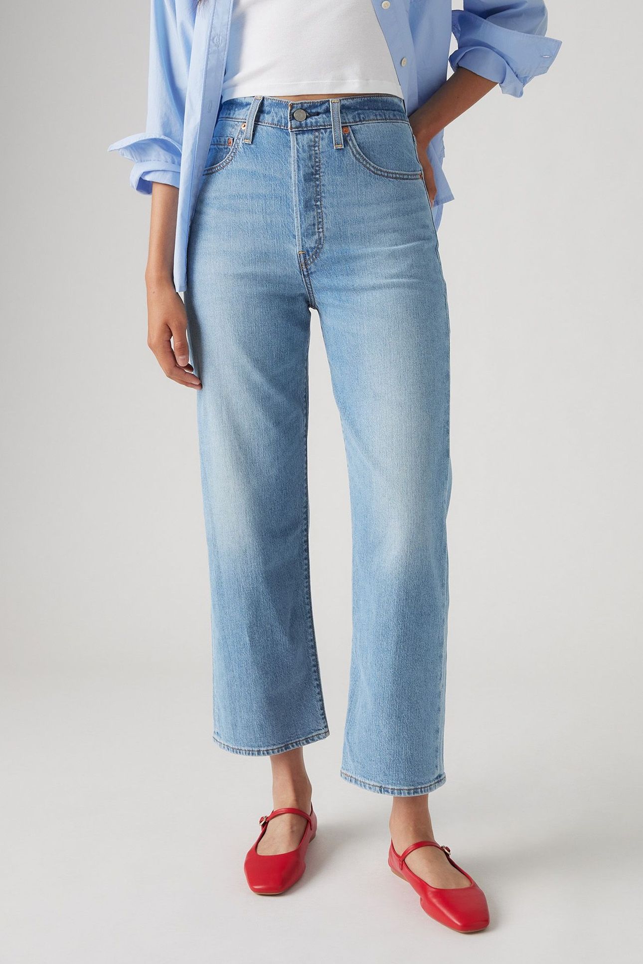 RIBCAGE STRAIGHT ANKLE COTTON LINEN JEANS MED INDIGO 2