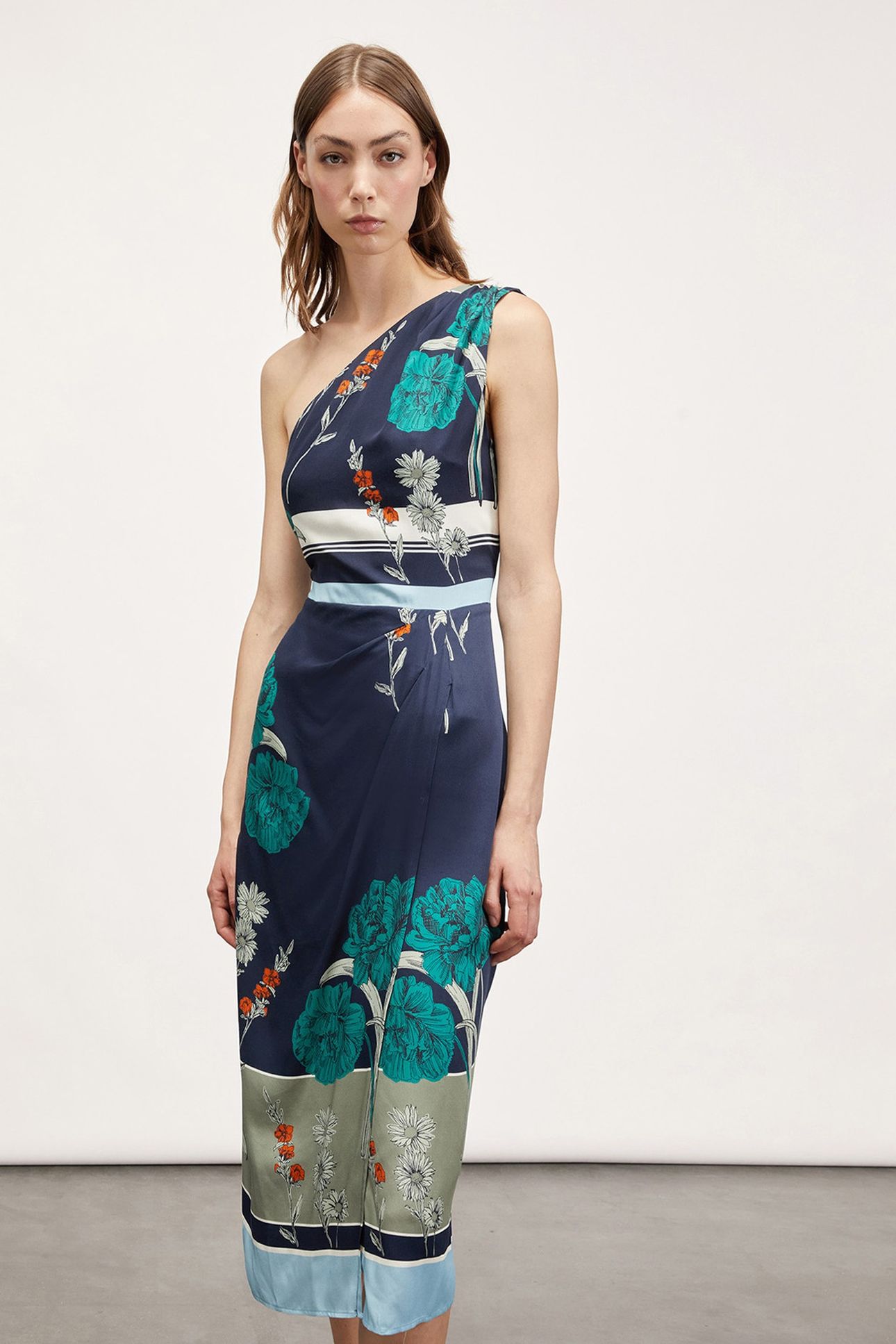 PRINTED ONE-SHOULDER MIDI DRESS GREEN 2