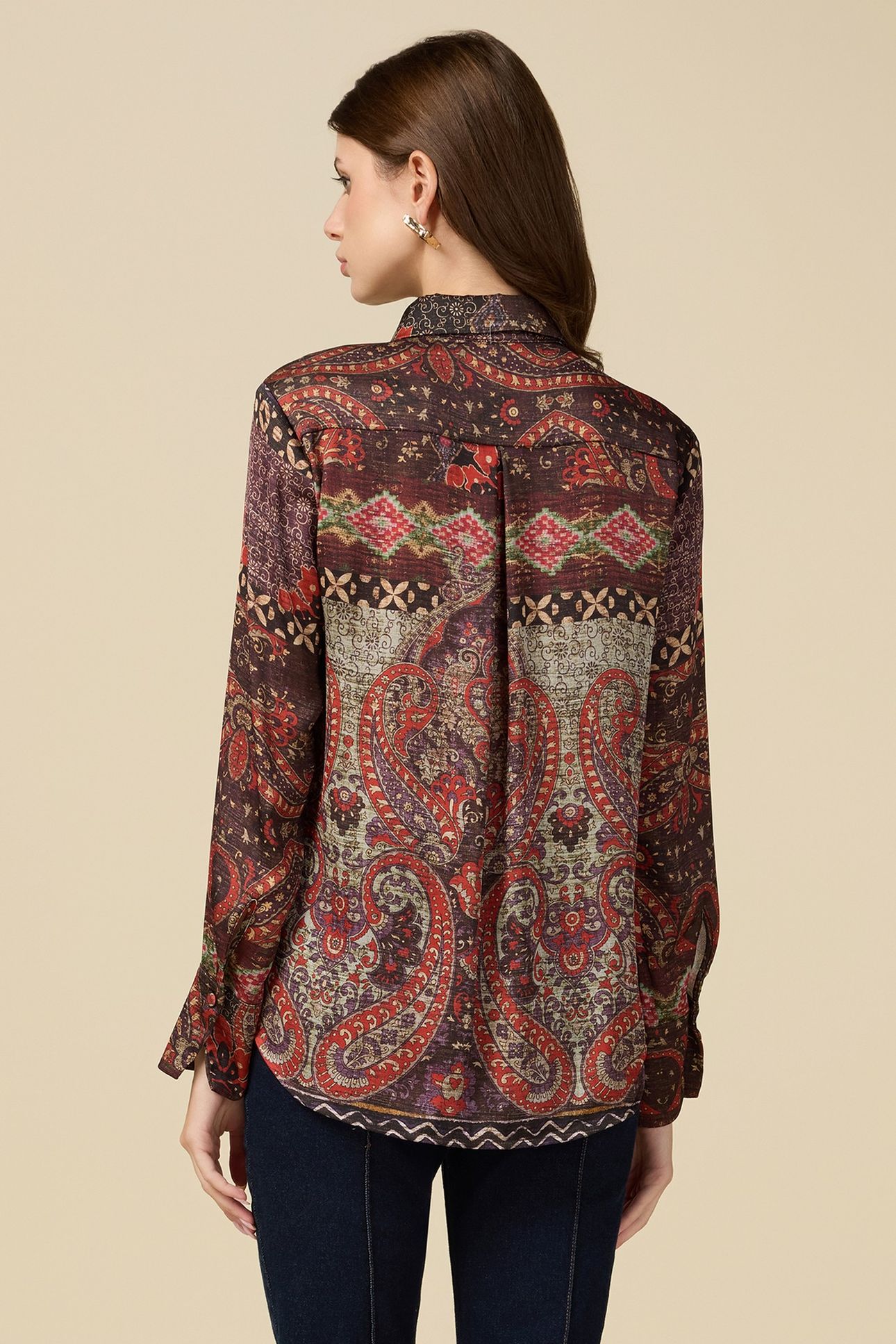 PATTERNED SATIN SHIRT BROWN 2