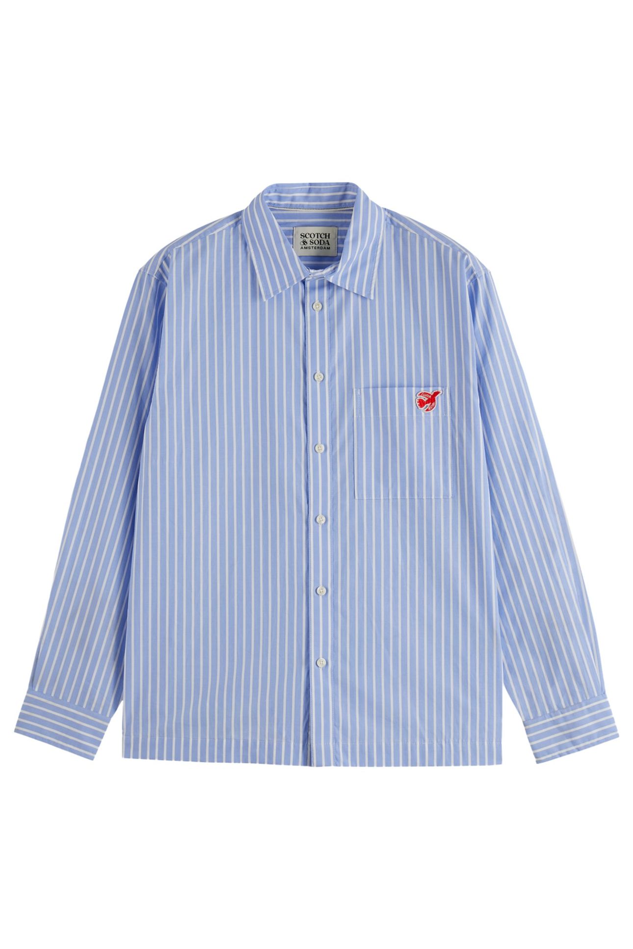CORE - THE FREE SPIRIT PEACE BIRD POPLIN SHIRT BLUE WHITE ST 5