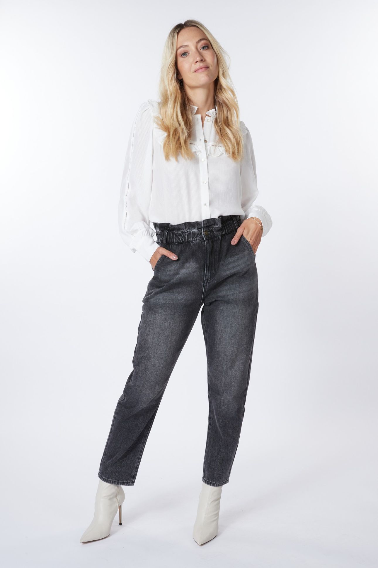 BLOUSE RUFFLES STRUCTURED FABRIC OFF WHITE 1
