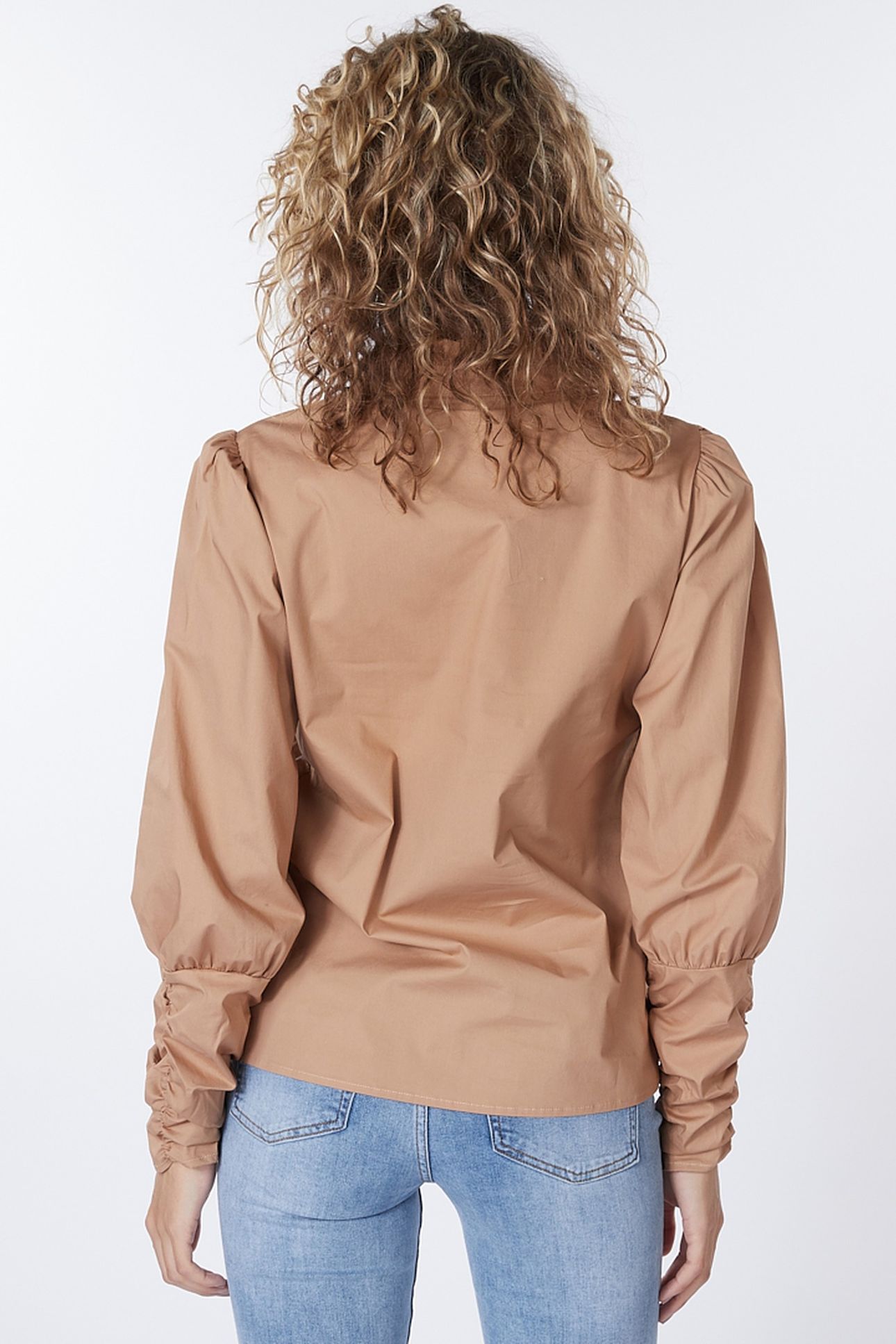 BLOUSE ELASTICATED SLV POPLIN CAMEL 3