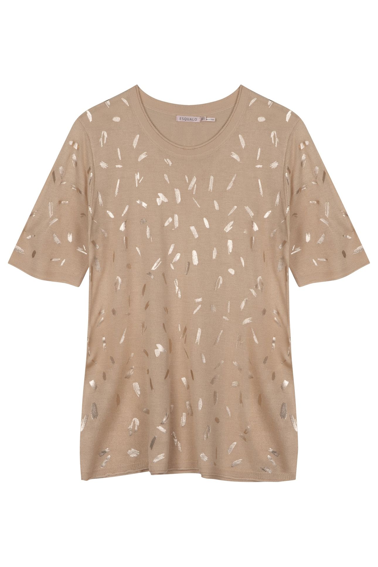 SWEATER FOIL PRINT S/SLV WARM SAND 1