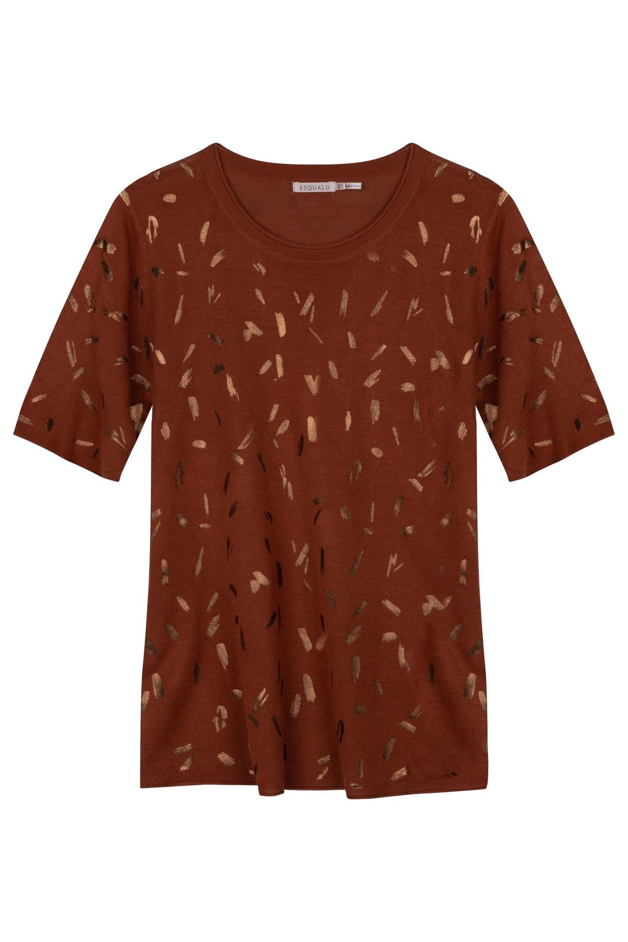 SWEATER FOIL PRINT S/SLV COPPER BROWN 1