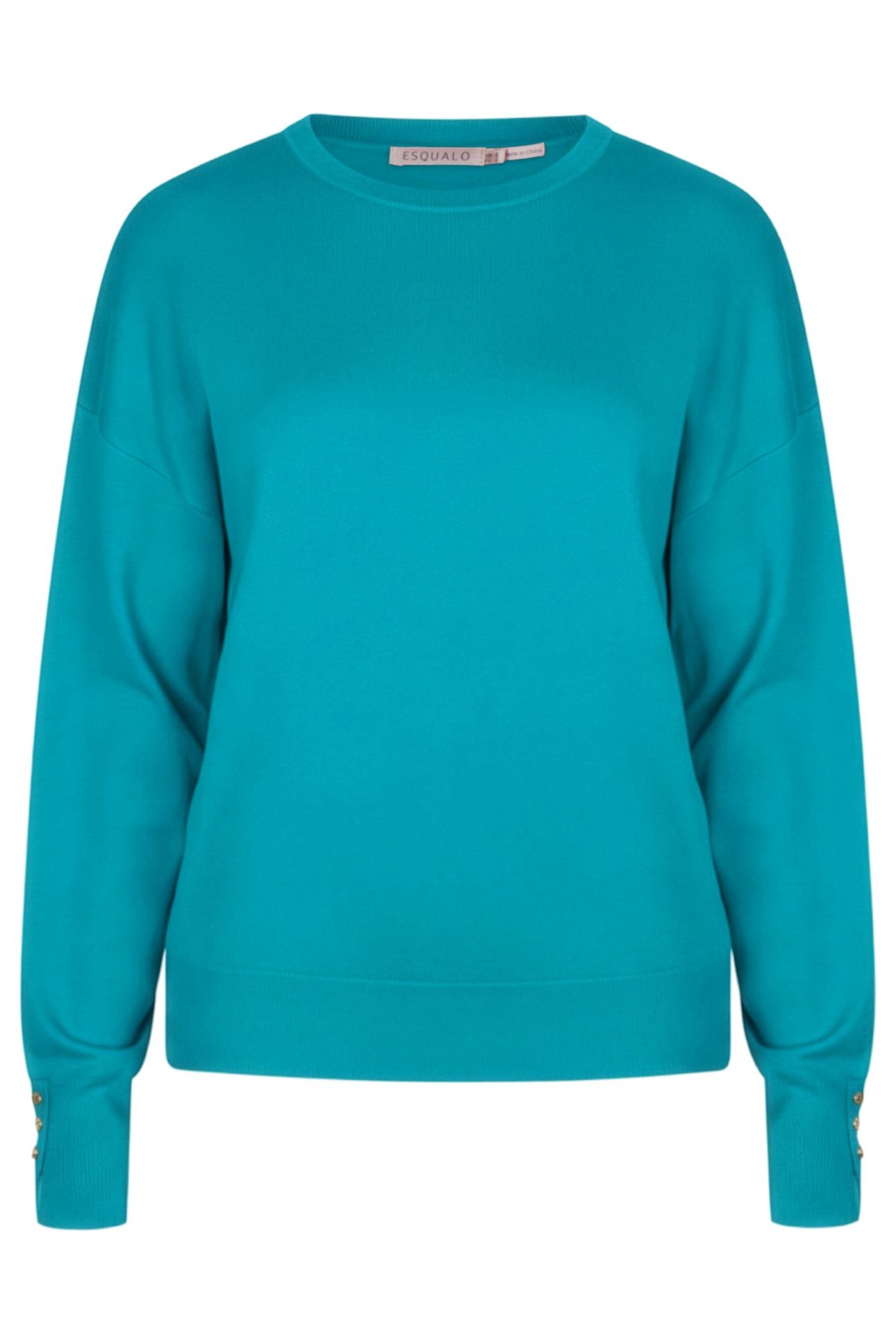 SWEATER BASIC BUTTON SLVE CUFF PEACOCK BLUE 1