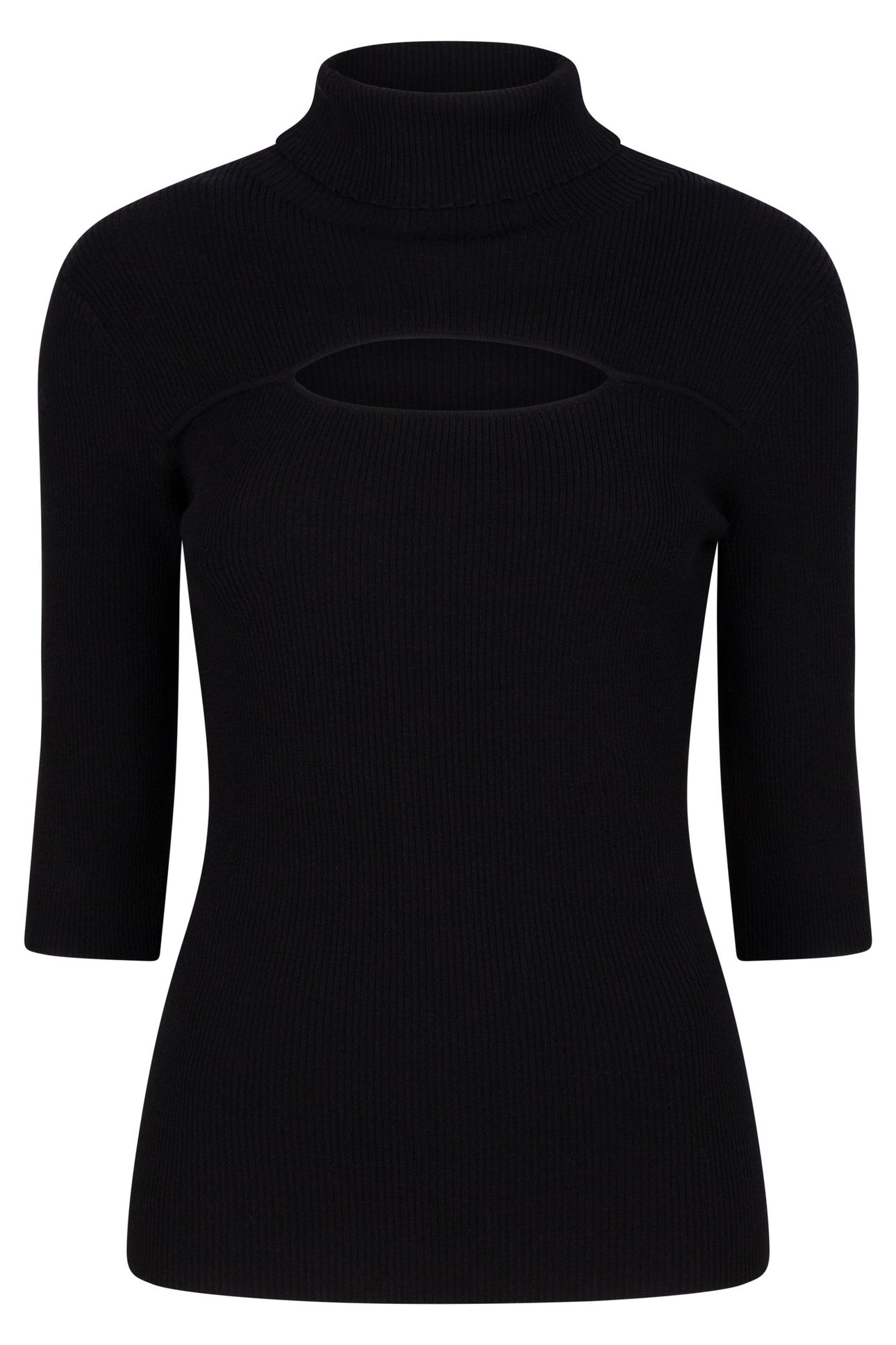 TOP SHORT SLVE OPEN RIB COL BLACK 6