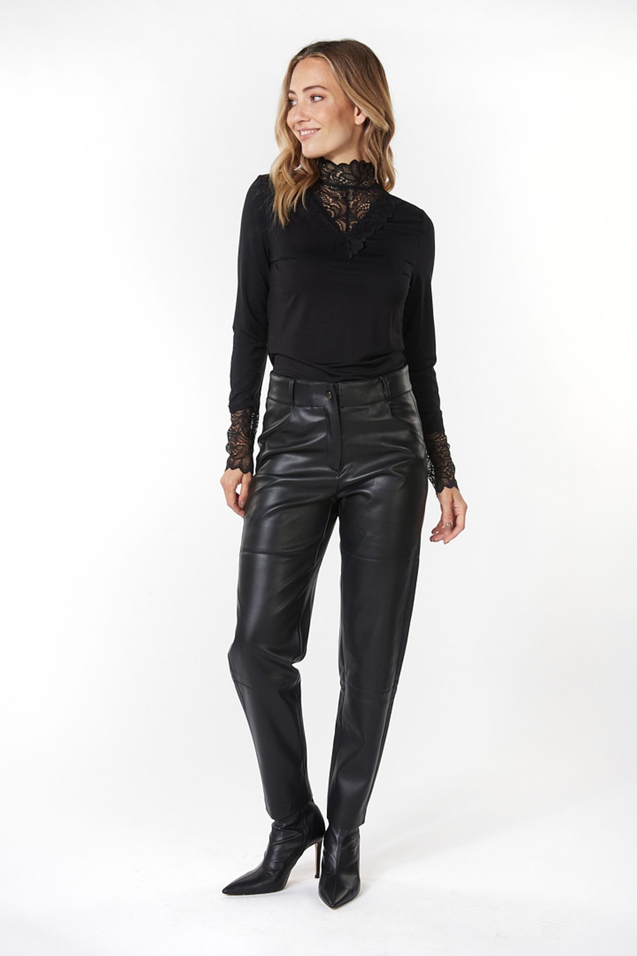 TROUSERS STRAIGHT PU BLACK 1