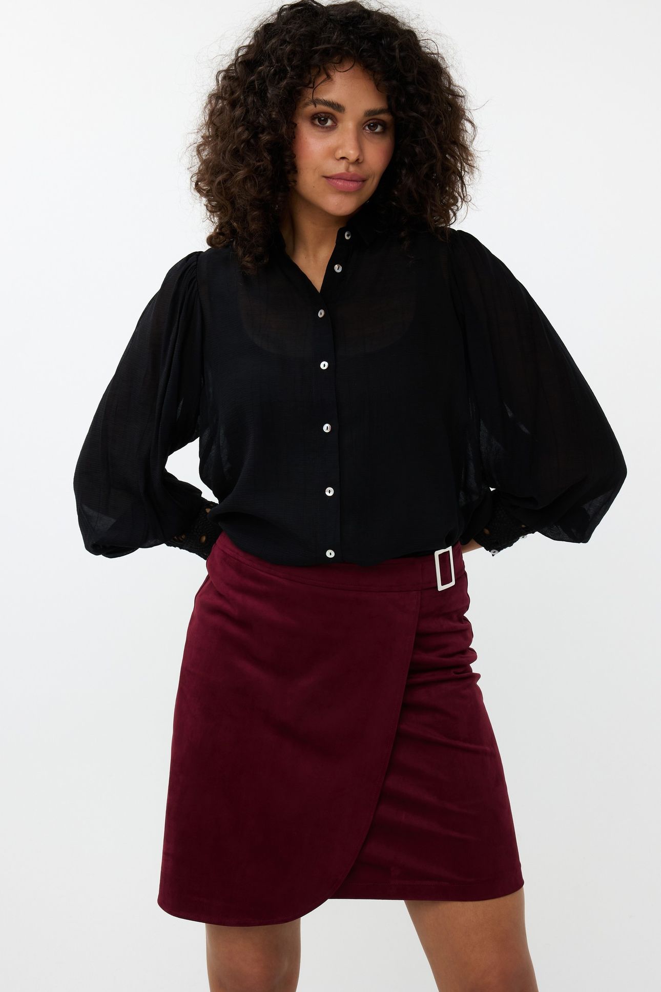 SKIRT OVERLAP SUEDINE WINE RED 2