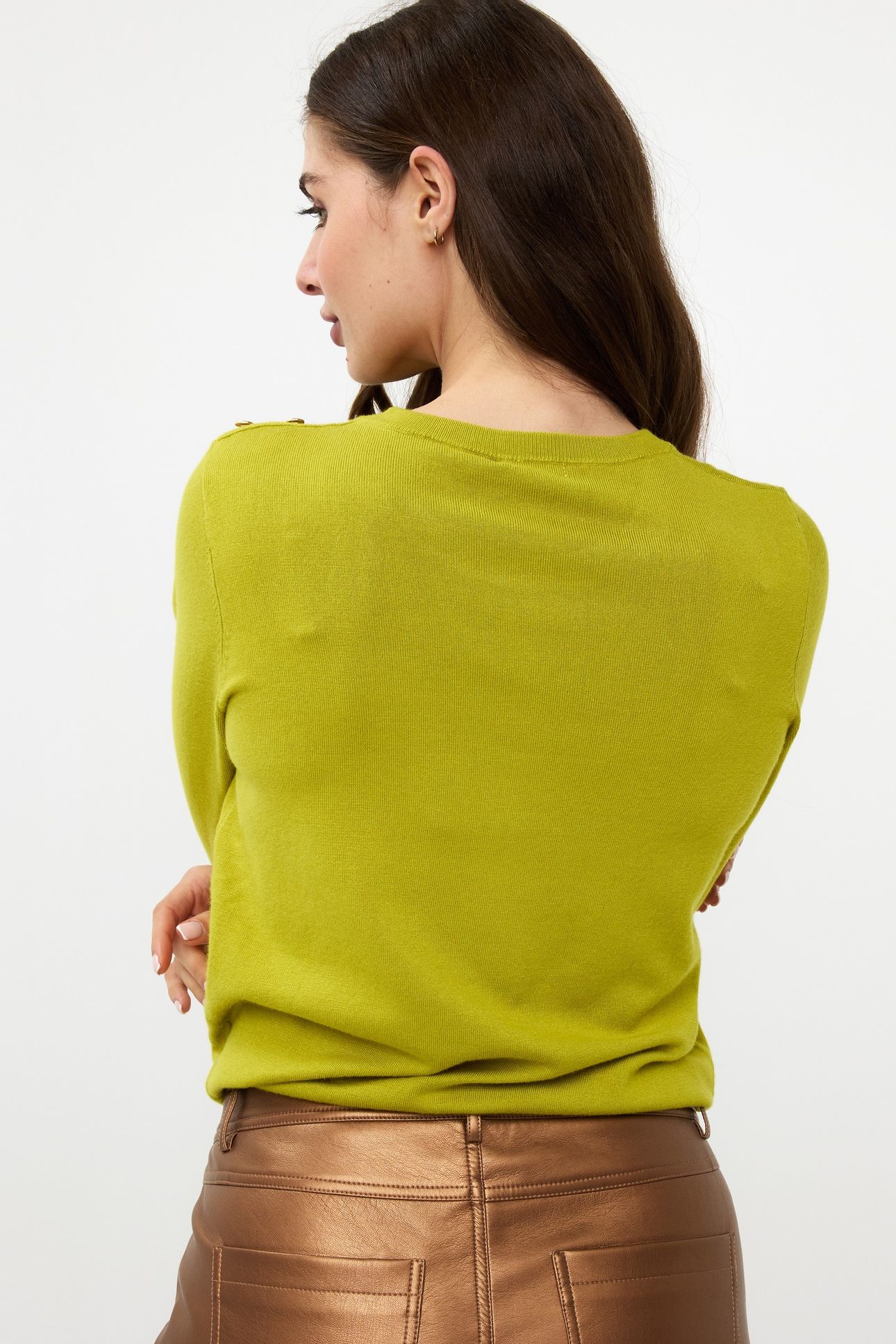 SWEATER GATHERING BUTTON DETAILS BASIC KNIT MATCHA GREEN 4