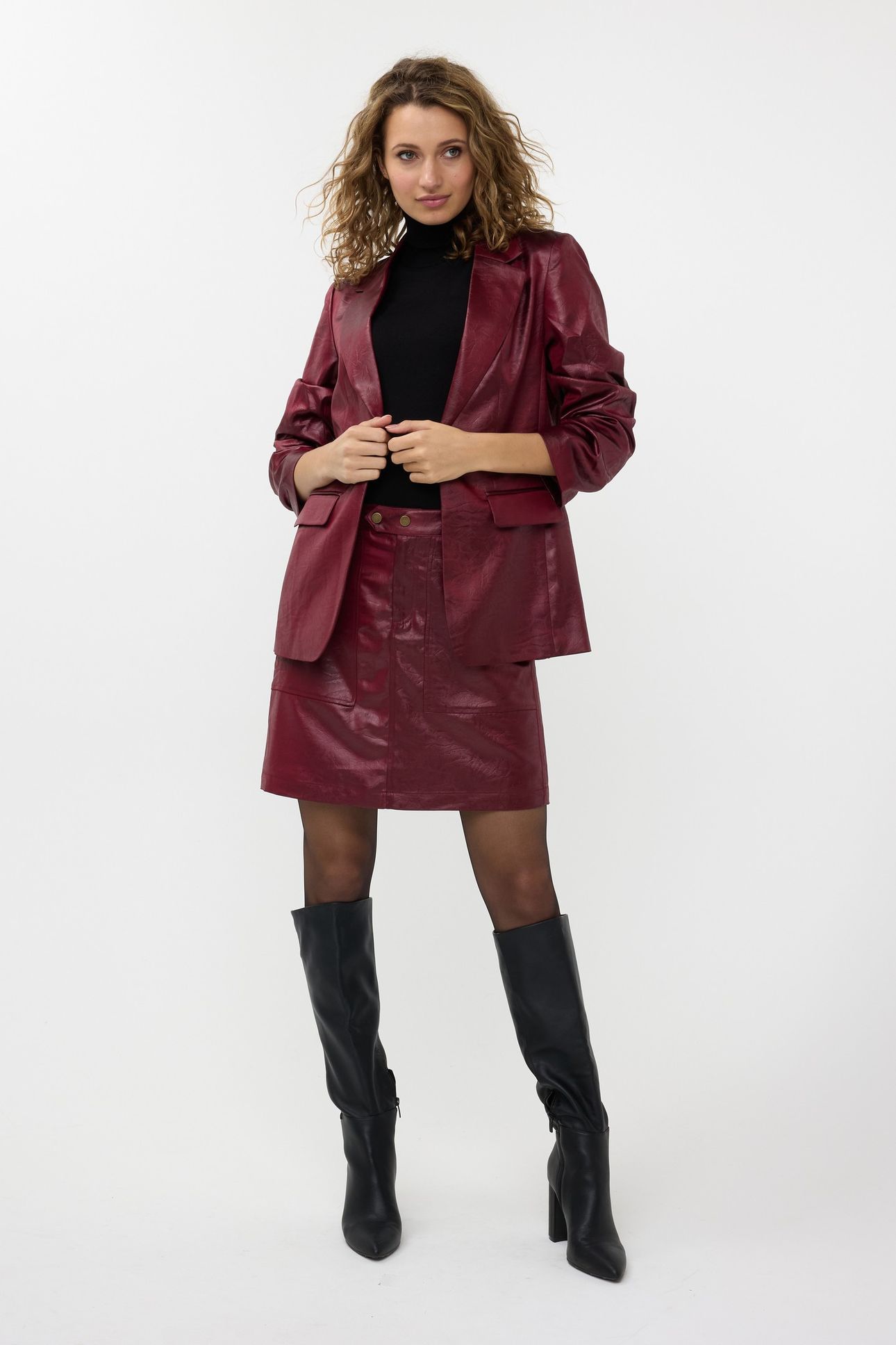 SKIRT ZIPPER METALLIC CRINKLE WINE RED 1