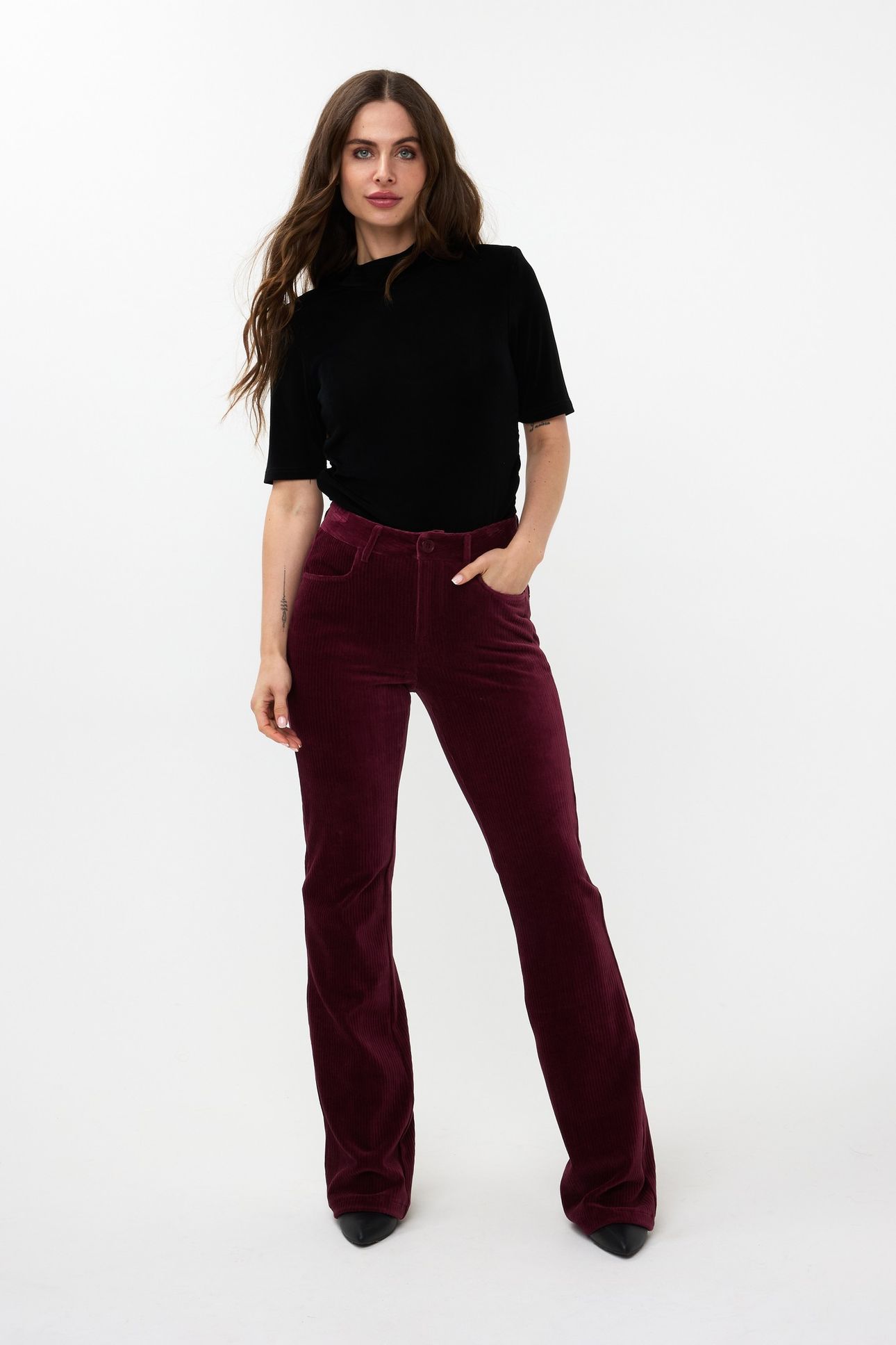 TROUSERS RIB FLAIR WINE RED 3