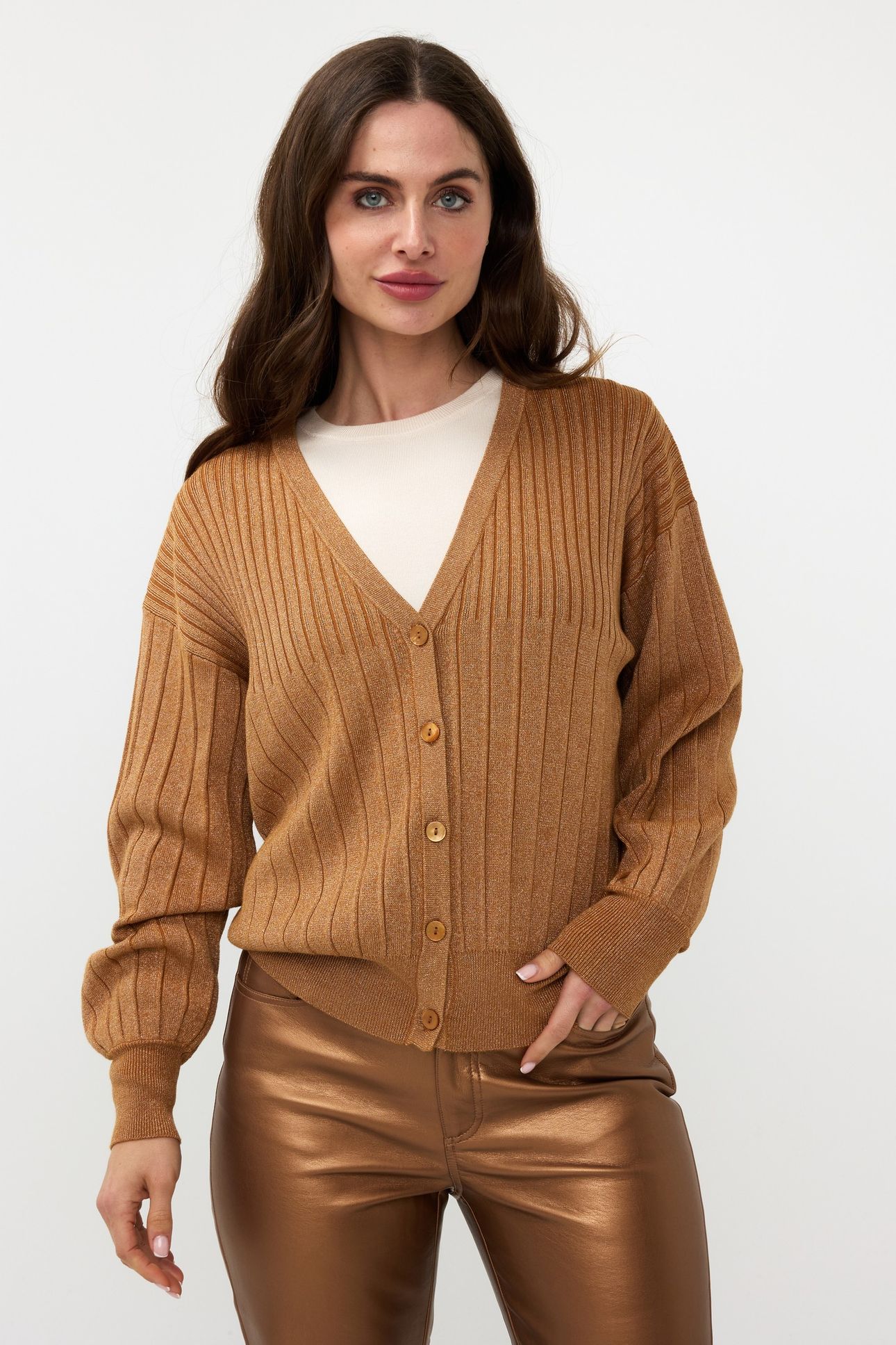 CARDIGAN RIB LUREX CARAMEL 2