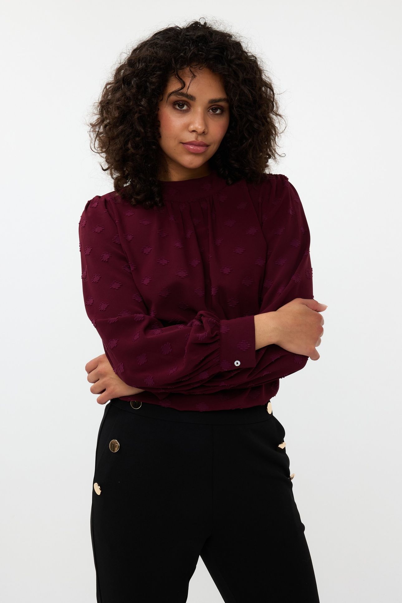 BLOUSE HIGH COLLAR PLUMETIS WINE RED 2