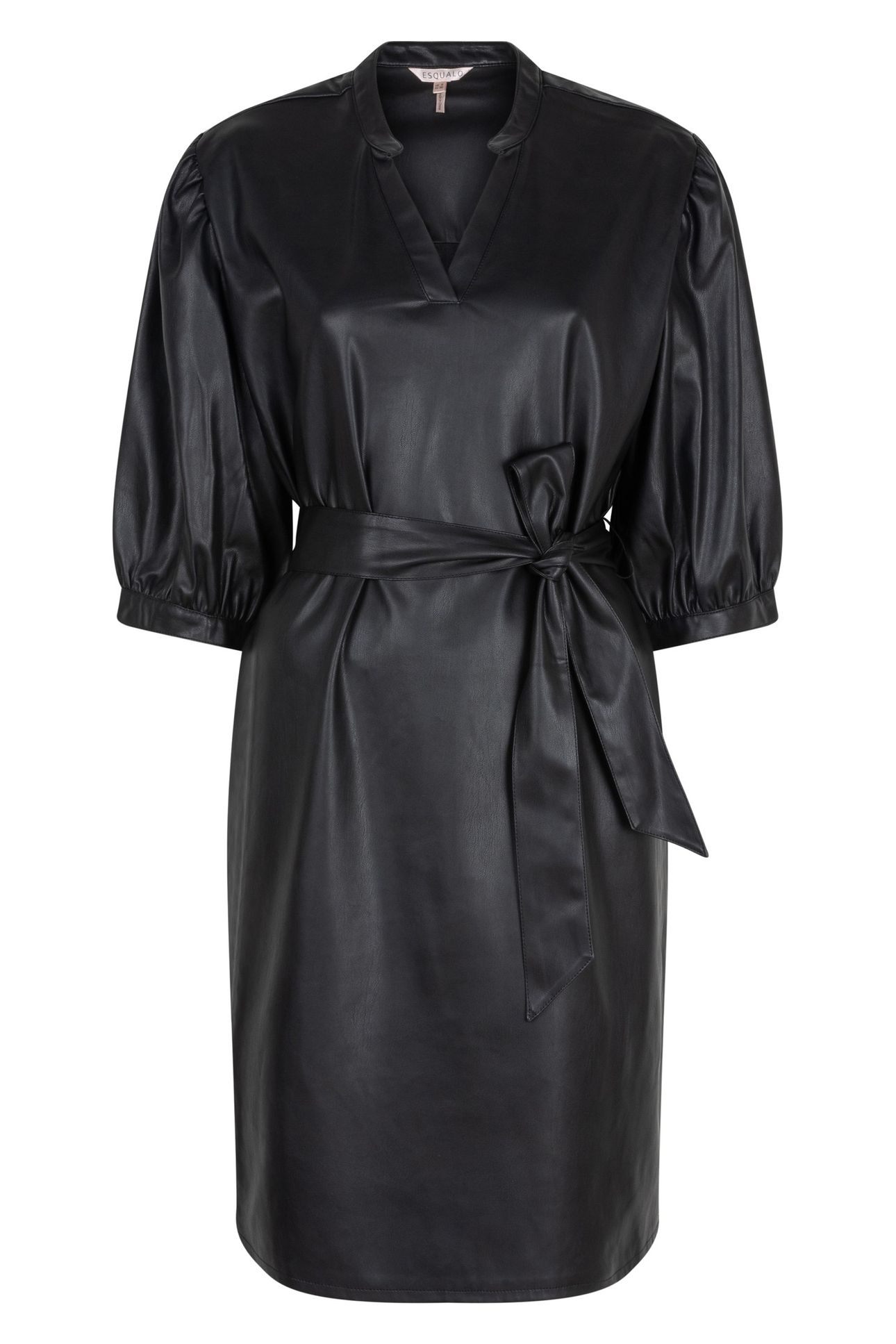 DRESS V/NECK VEGAN LEATHER BLACK 4