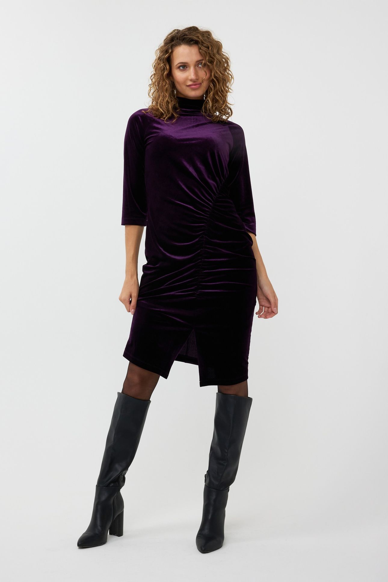 DRESS VELOURS GATHERING DARK PURPLE 1