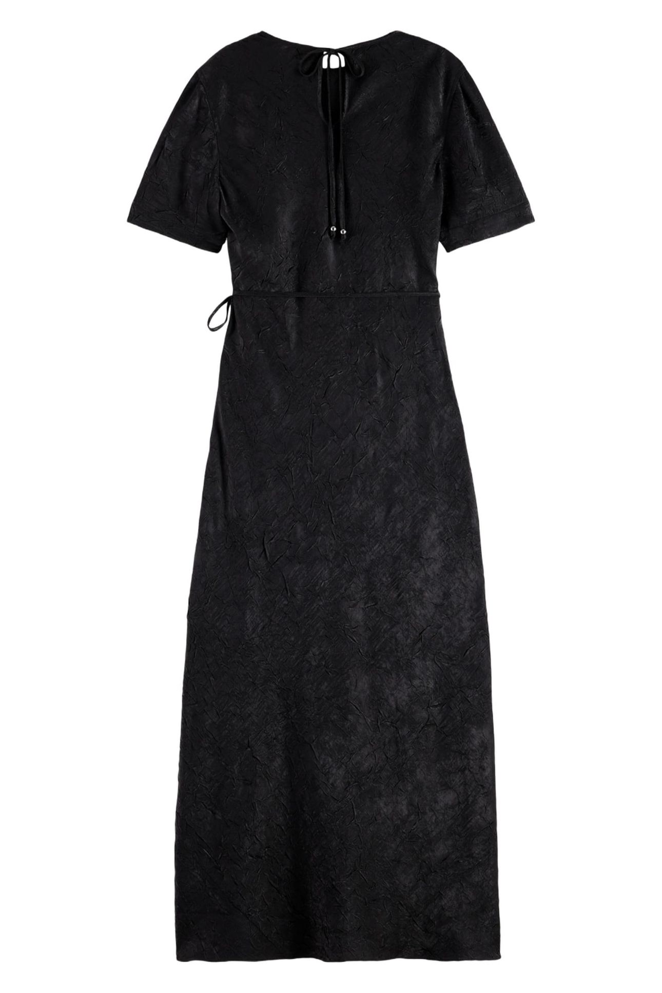 CRUSHED SATIN WRAP DRESS BLACK 2
