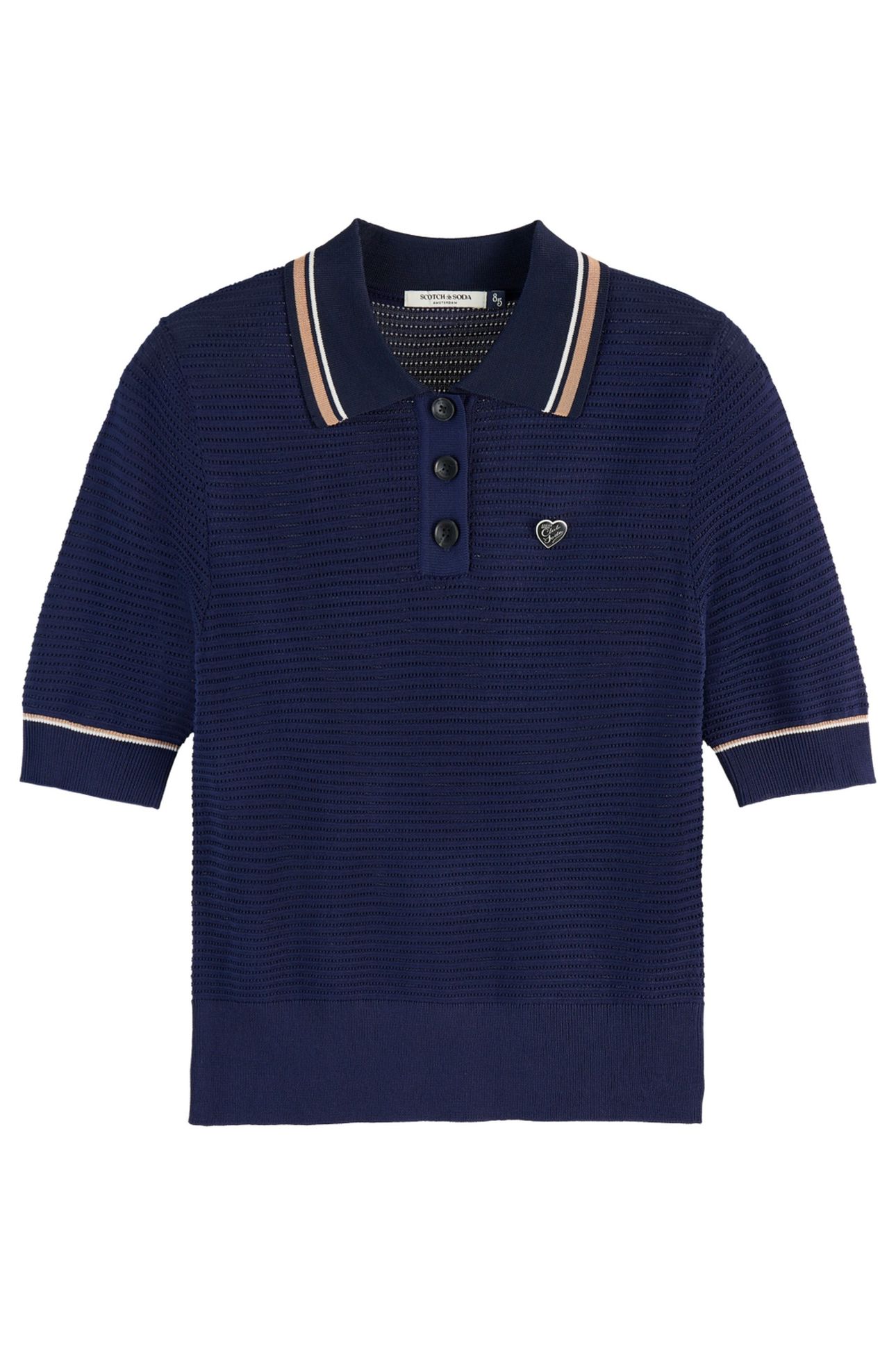 POINTELLE COLLARED KNITTED TEE NAVY 1