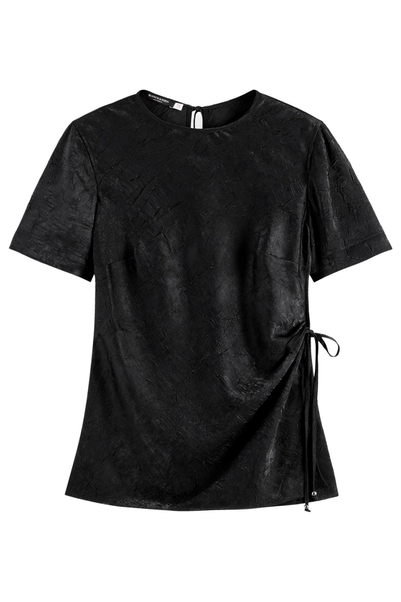 CRUSHED SATIN WRAP TOP BLACK 1